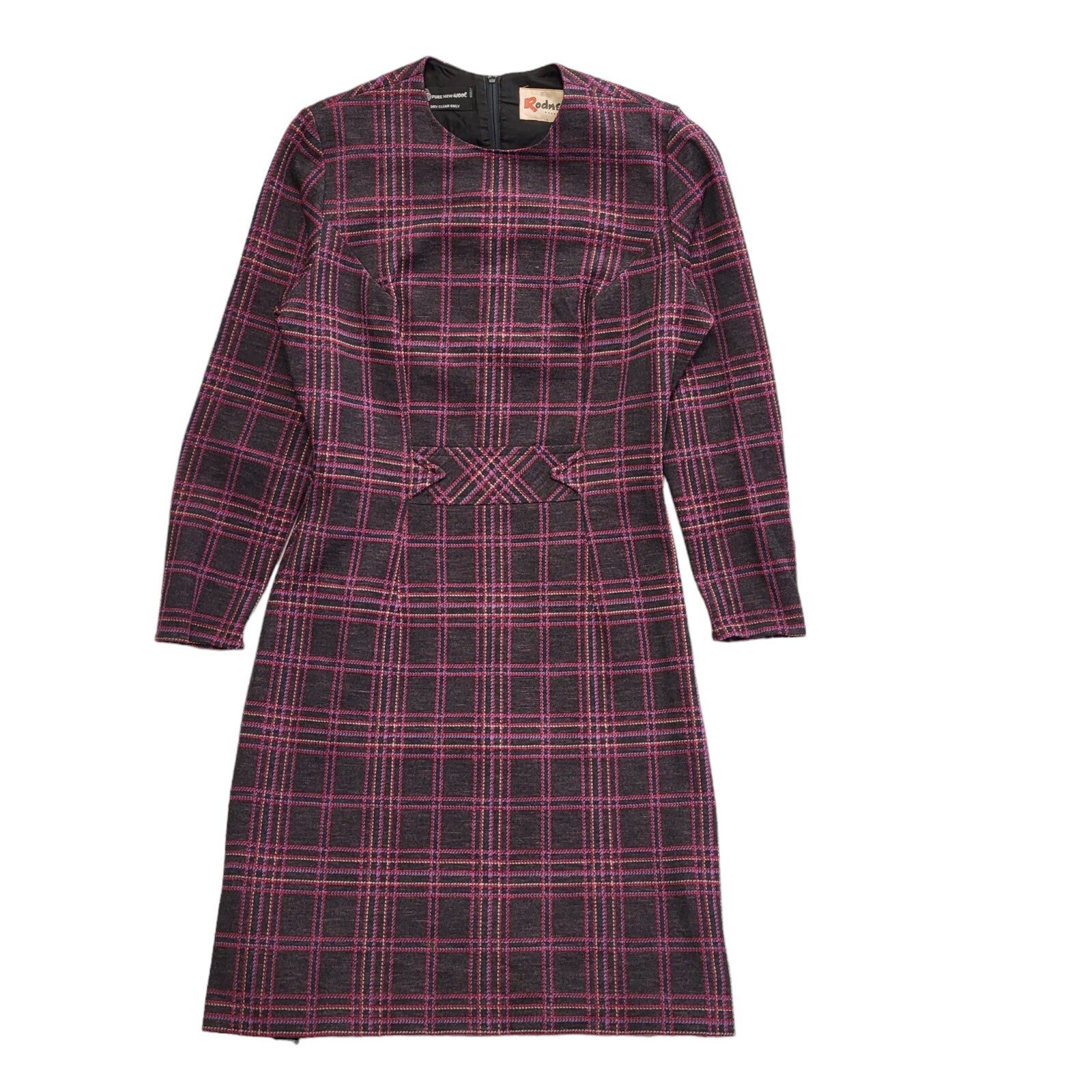 Rodney Vintage 70's Pink Check Long Sleeve Dress Uk Women's Size 16
