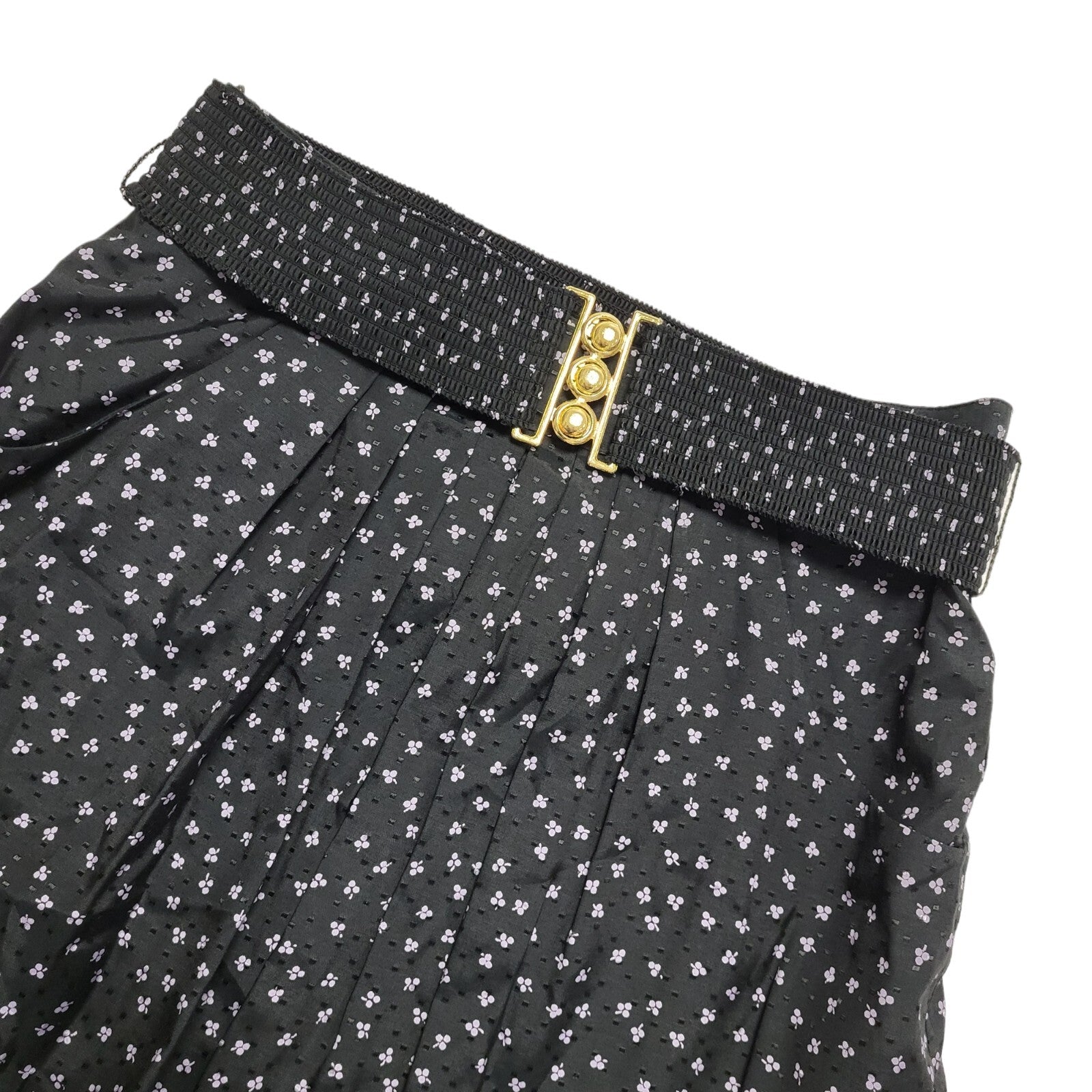 St Michael 80's Vintage Black Micro Floral Midi Skirt Women's Size 12 W30