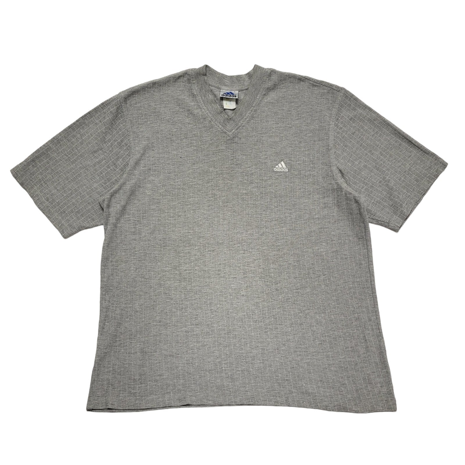 Adidas Grey Vintage 90's Vintage V-Neck Short Sleeve T-Shirt Mens Size XL