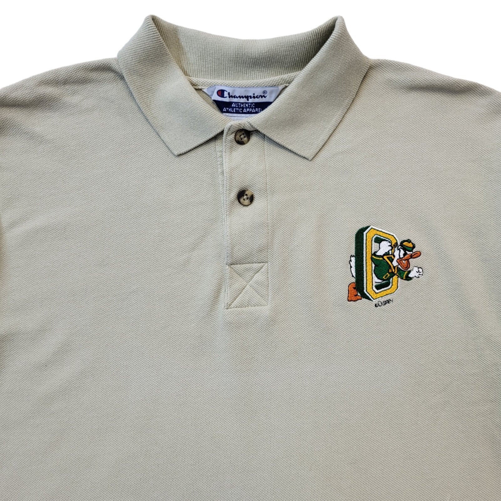 Champion 90s Vintage Oregon Ducks Beige Short Sleeve Polo Shirt Men's Size Small