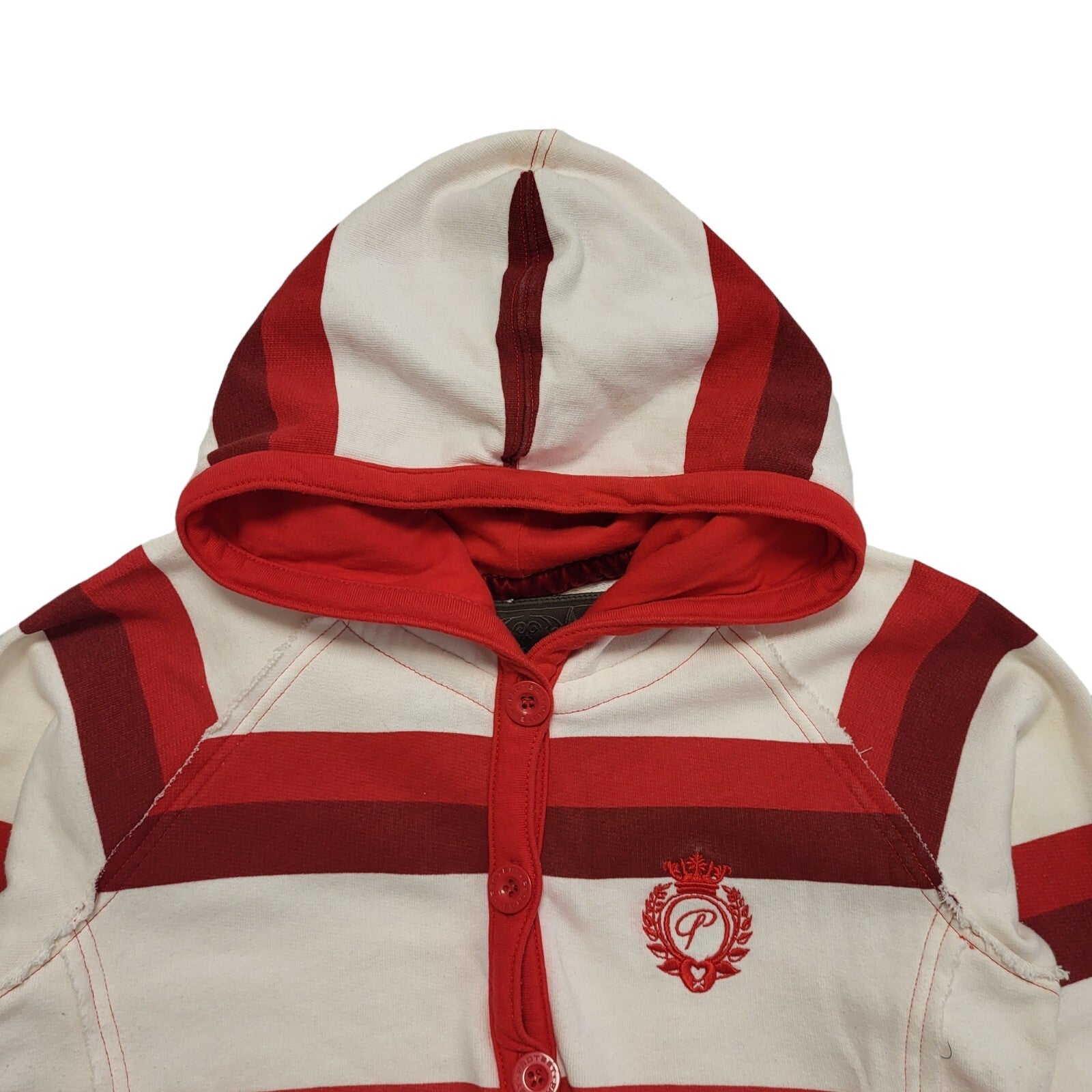 Protest Y2k Red White Button Sweatshirt Hoodie Uk Women's Size 10