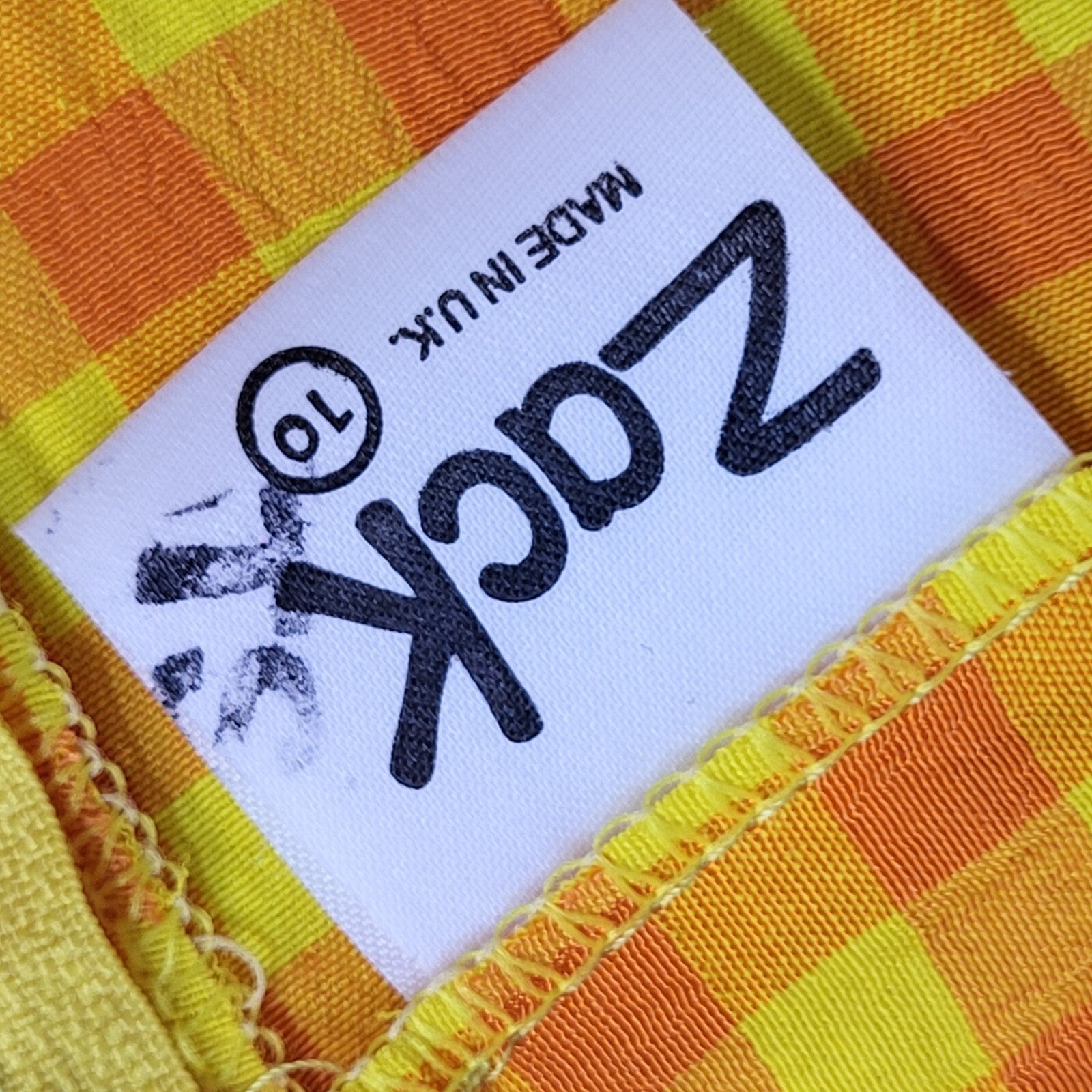 Zack Yellow & Orange Checked Strap Vest Top 90's Women's UK Size 10
