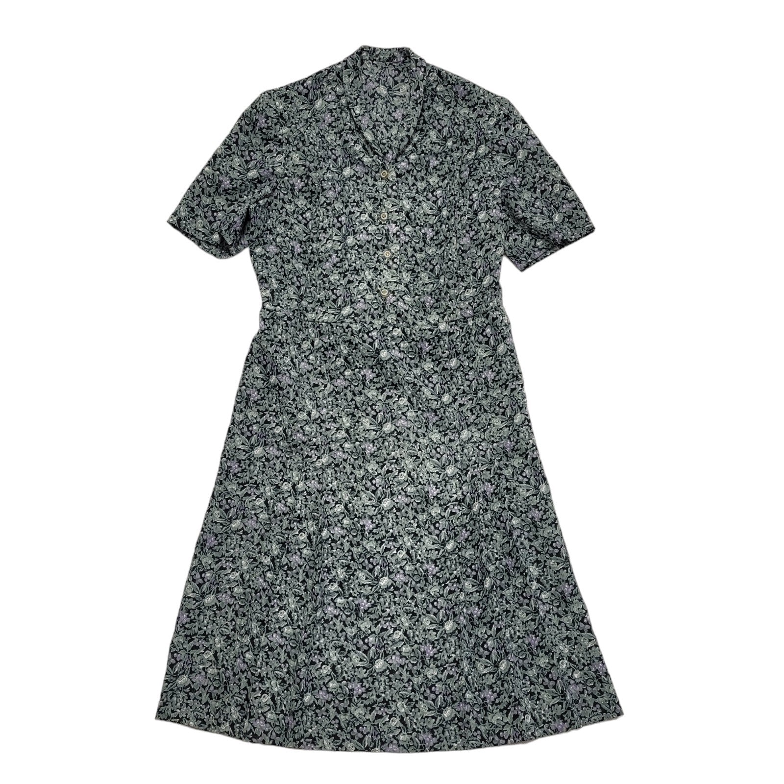 Vintage 80s Blue Floral Short Sleeve Daywear Dress Uk Women's Size 14