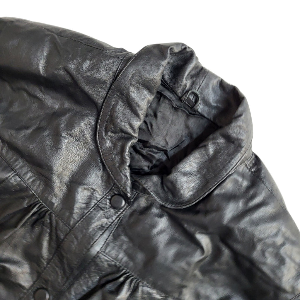 Vintage 90s Black Oversized Leather Coat UK Women's Size Small