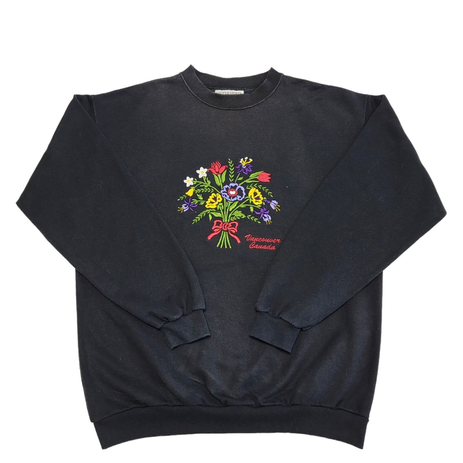 Supershirts Flower Print 80s Vintage Black Cottagecore Sweatshirt Women's Size L