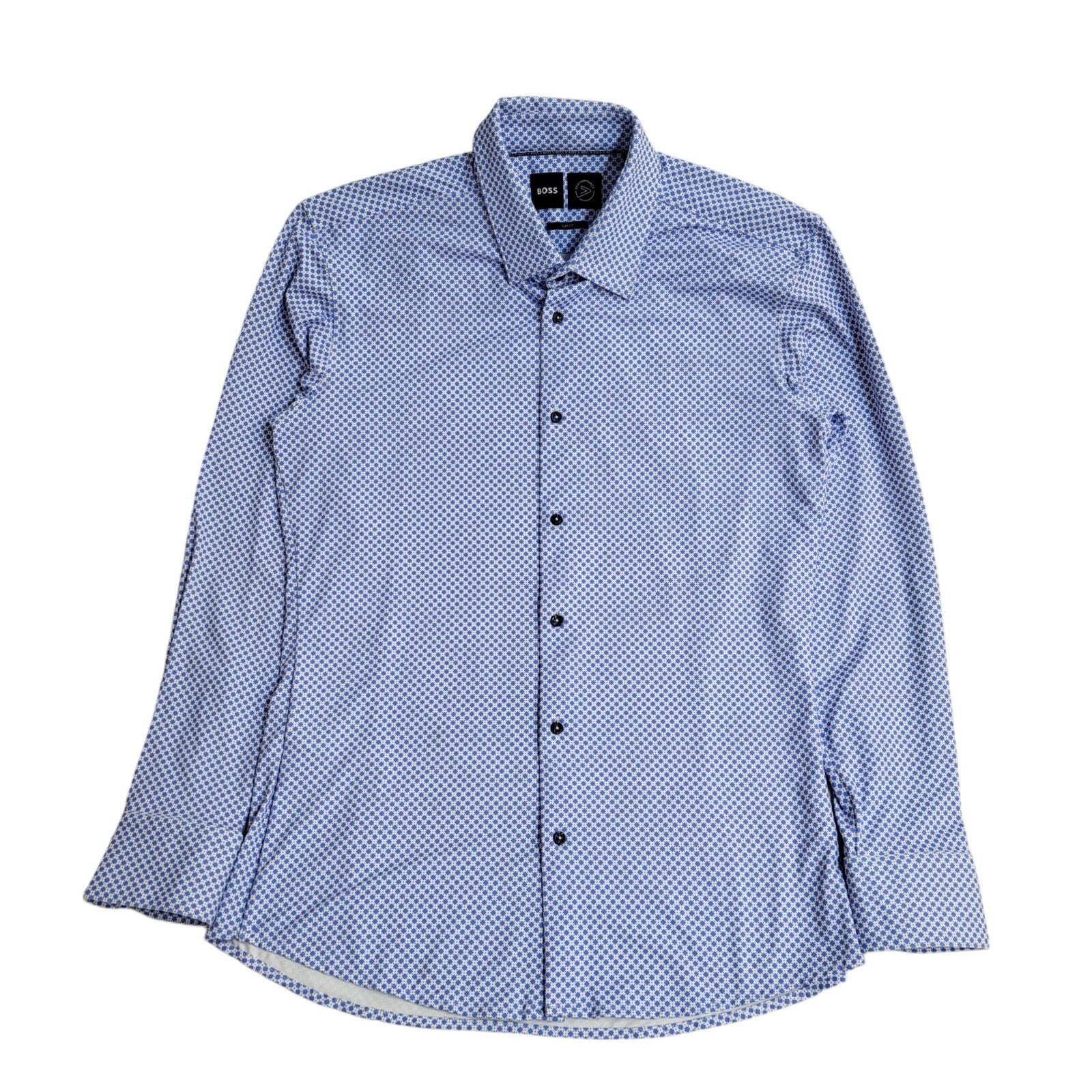 Hugo Boss Blue & White Slim Fit Abstract Long Sleeve Shirt UK Men's Size M