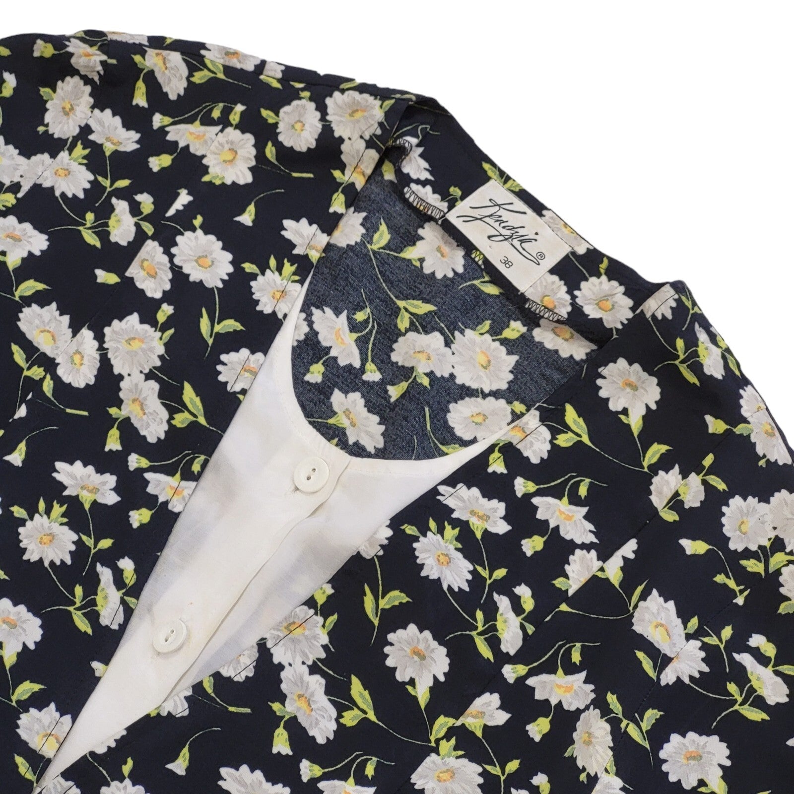 90s Vintage Kenzie Black & White Floral Button Daywear Dress Women's Size 10