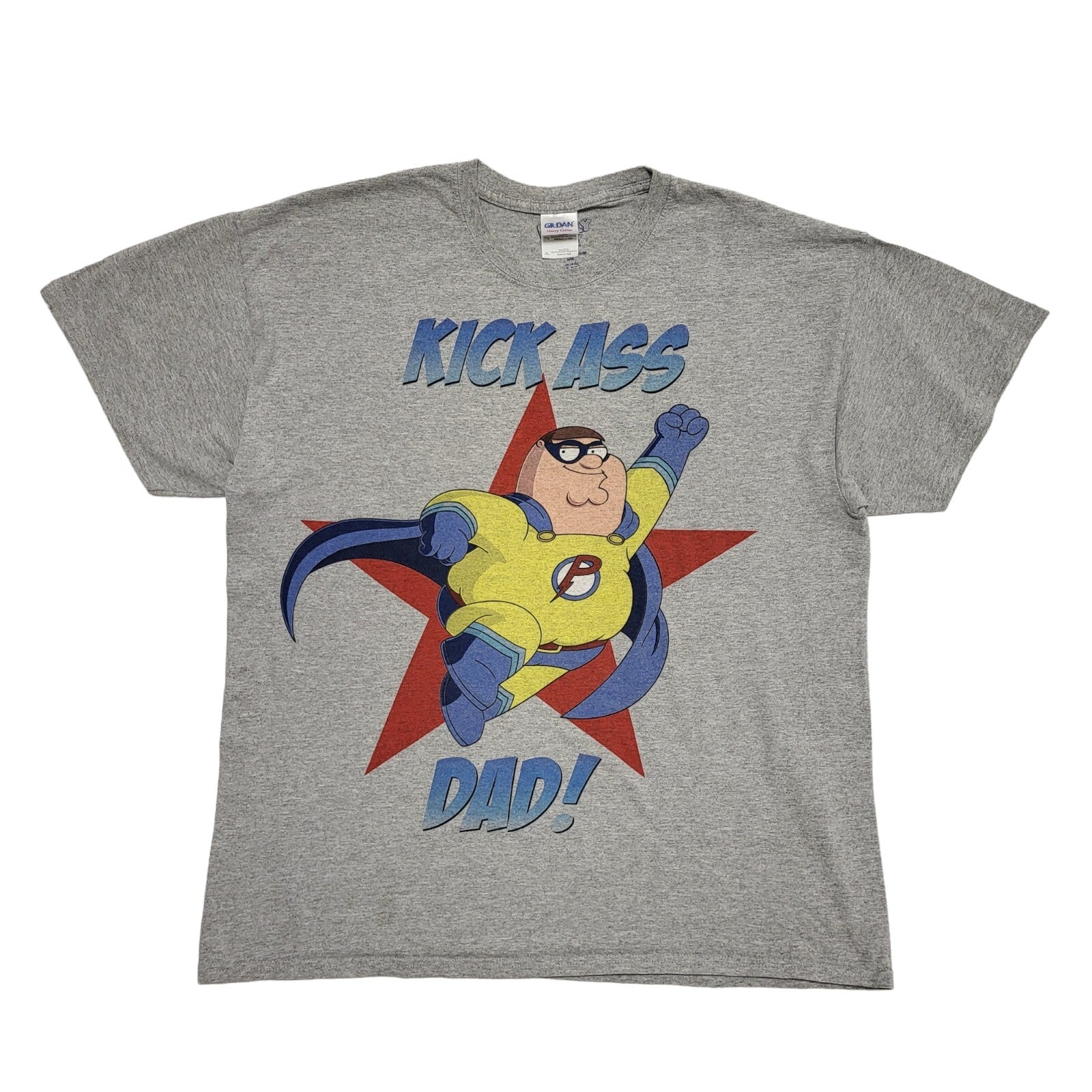 Gildan Vintage Y2K Grey Kick Ass Family Guy  T-Shirt Uk Men's Size XL