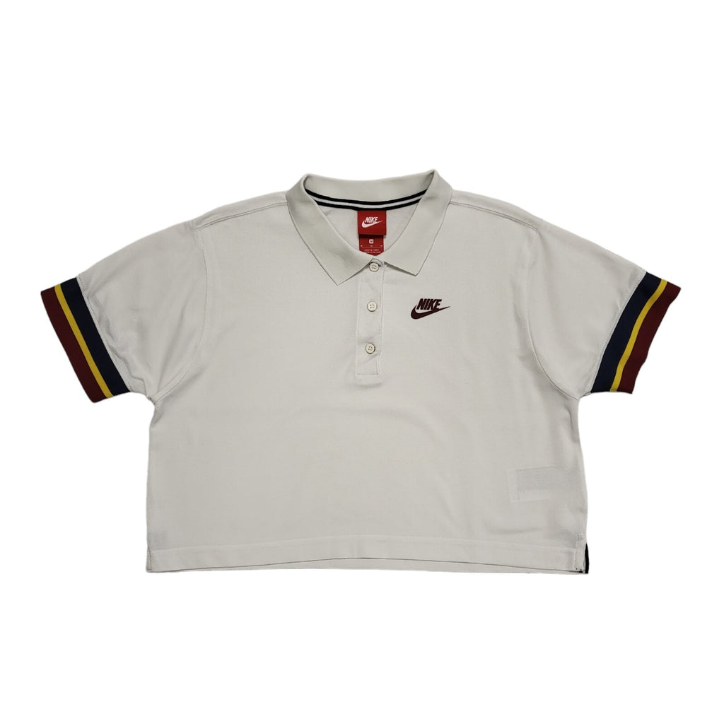 Nike Y2K Vintage White Cropped Polo Shirt Uk Women's Size Medium