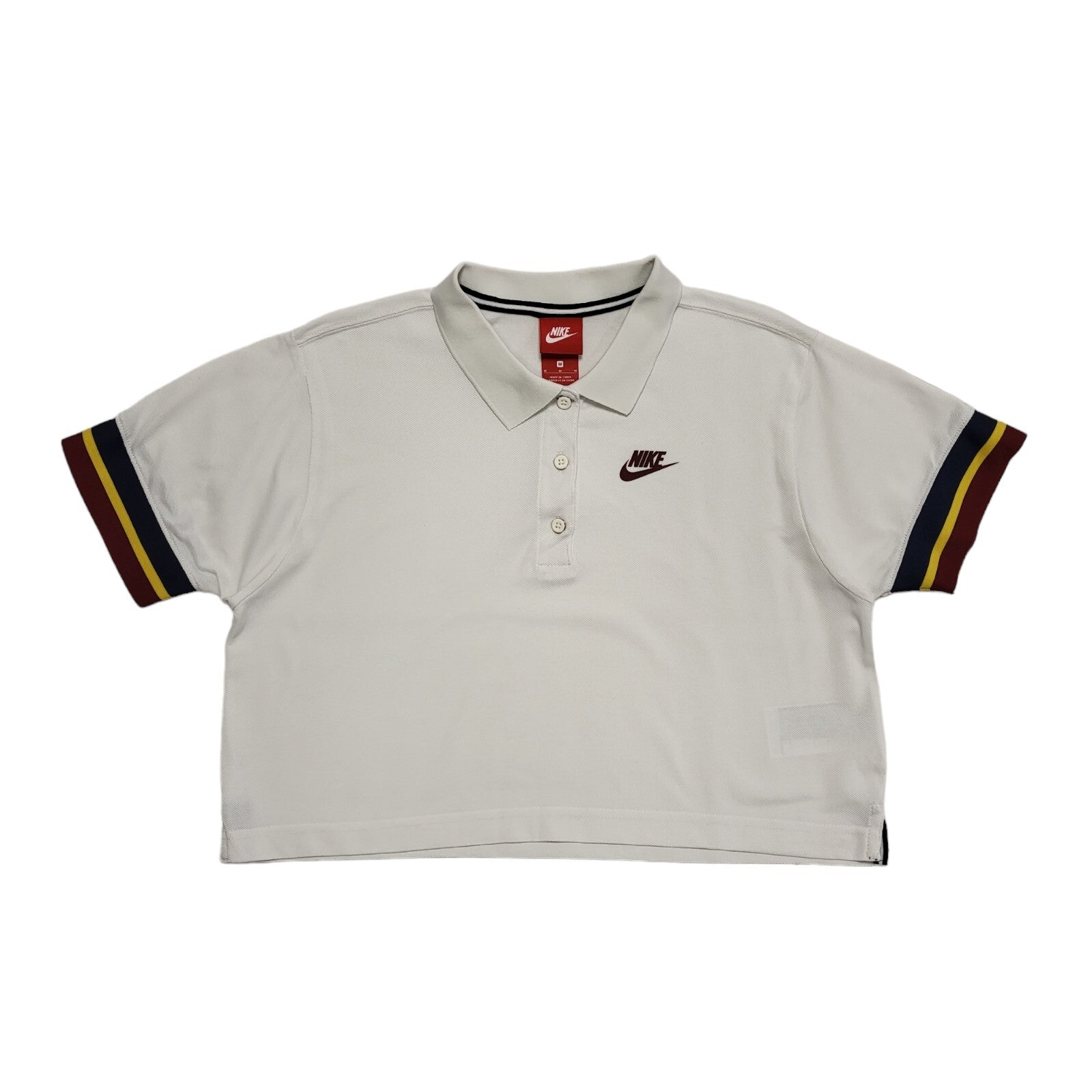 Nike Y2K Vintage White Cropped Polo Shirt Uk Women's Size Medium