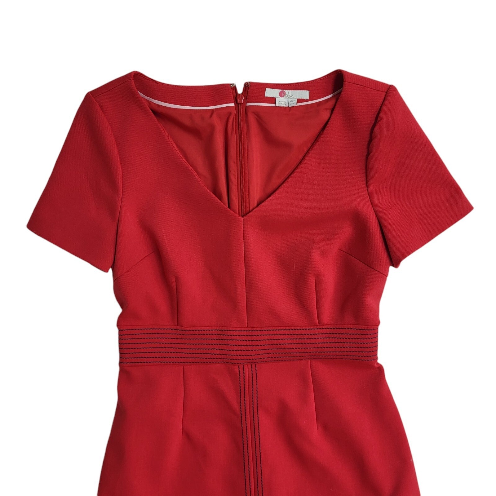 Boden Red V-Neck Short Sleeve Midi Dress Vintage Y2K Women's UK Size 10