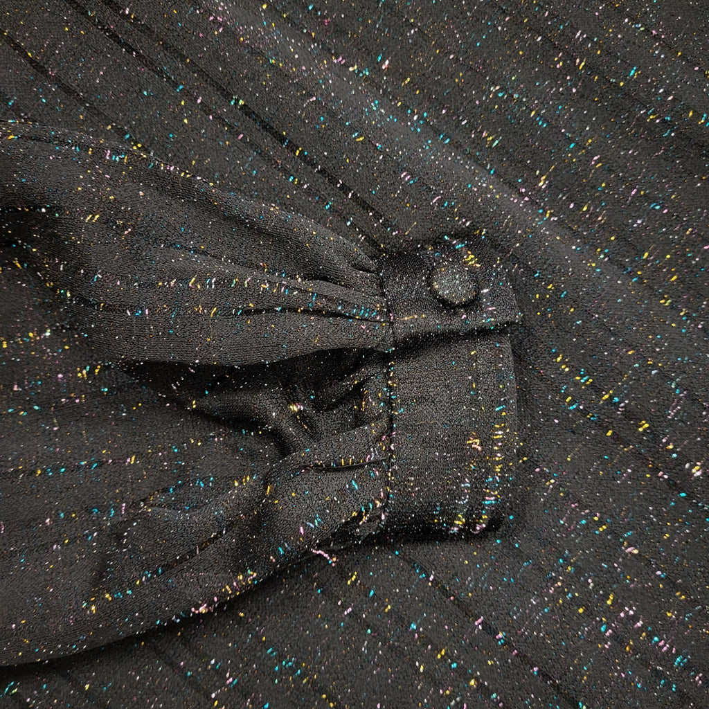 80s Vintage Rozlynne Black Long Sleeve Sparkly Evening Dress Women's 14