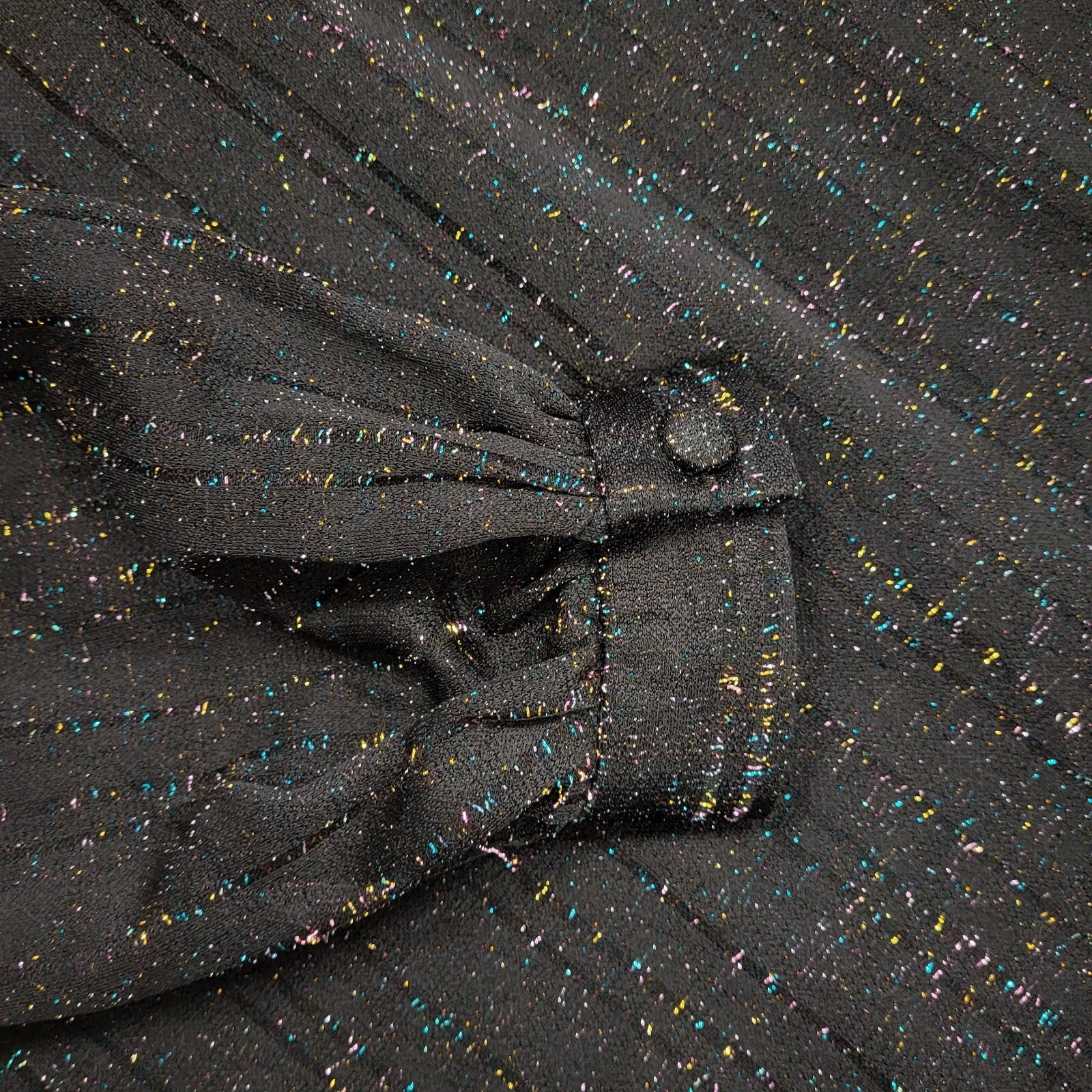 80s Vintage Rozlynne Black Long Sleeve Sparkly Evening Dress Women's 14