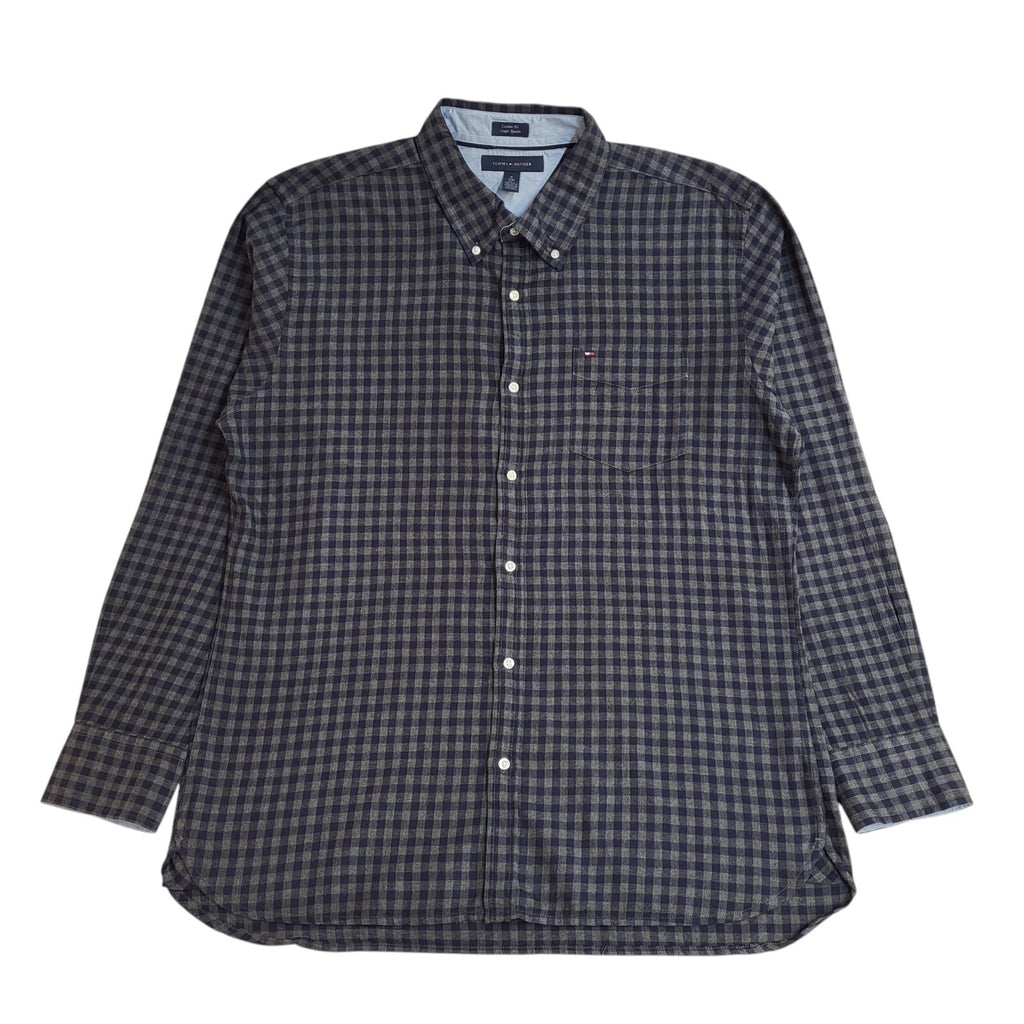 Tommy Hilfiger Blue & Grey Checked Modern Long Sleeve Shirt UK Men's Size XL