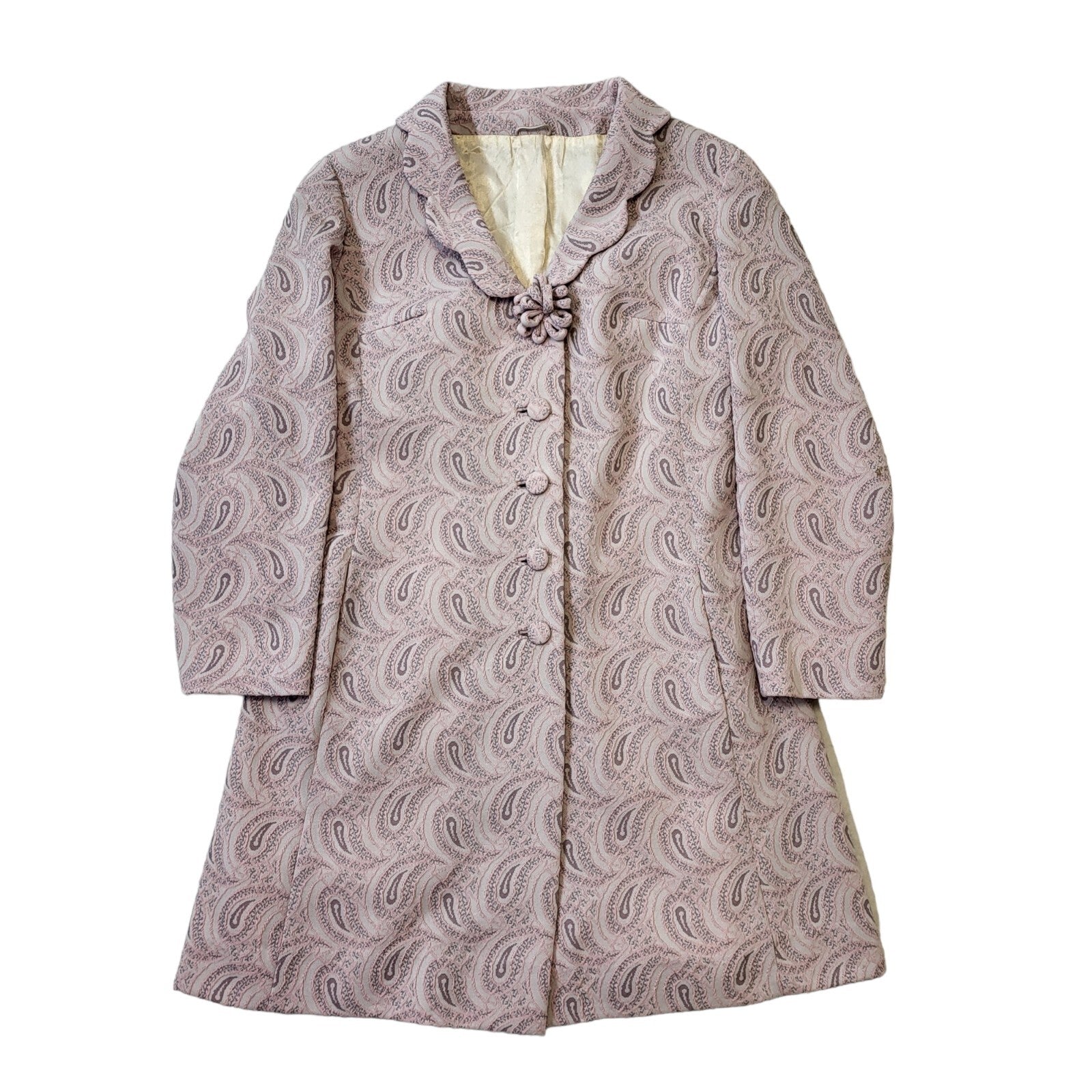 60s Vintage Pink Paisley Pattern Button Up Coat Women's Size 12