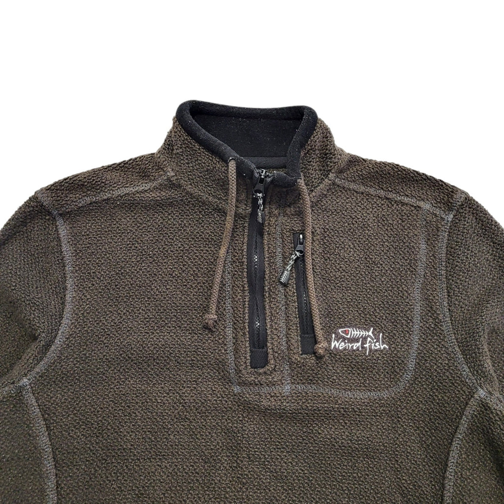 Weird Fish Vintage Y2K Brown 1/4 Zip Sweatshirt Mens UK M