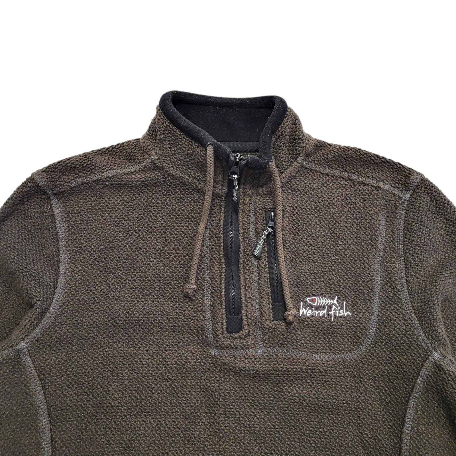 Weird Fish Vintage Y2K Brown 1/4 Zip Sweatshirt Mens UK M
