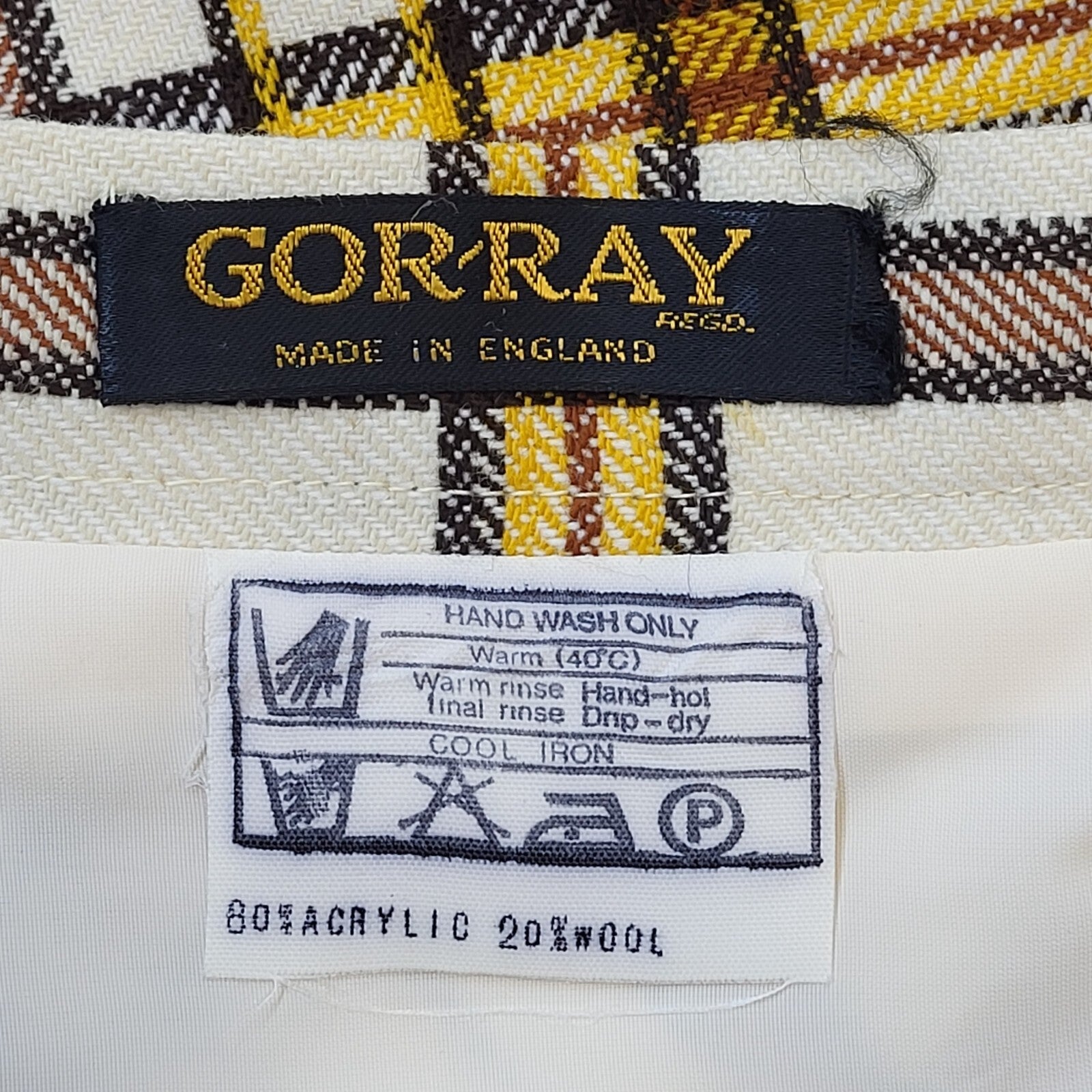Gorray Vintage 70s Cream & Yellow Check Skirt Women's Size 12 W30