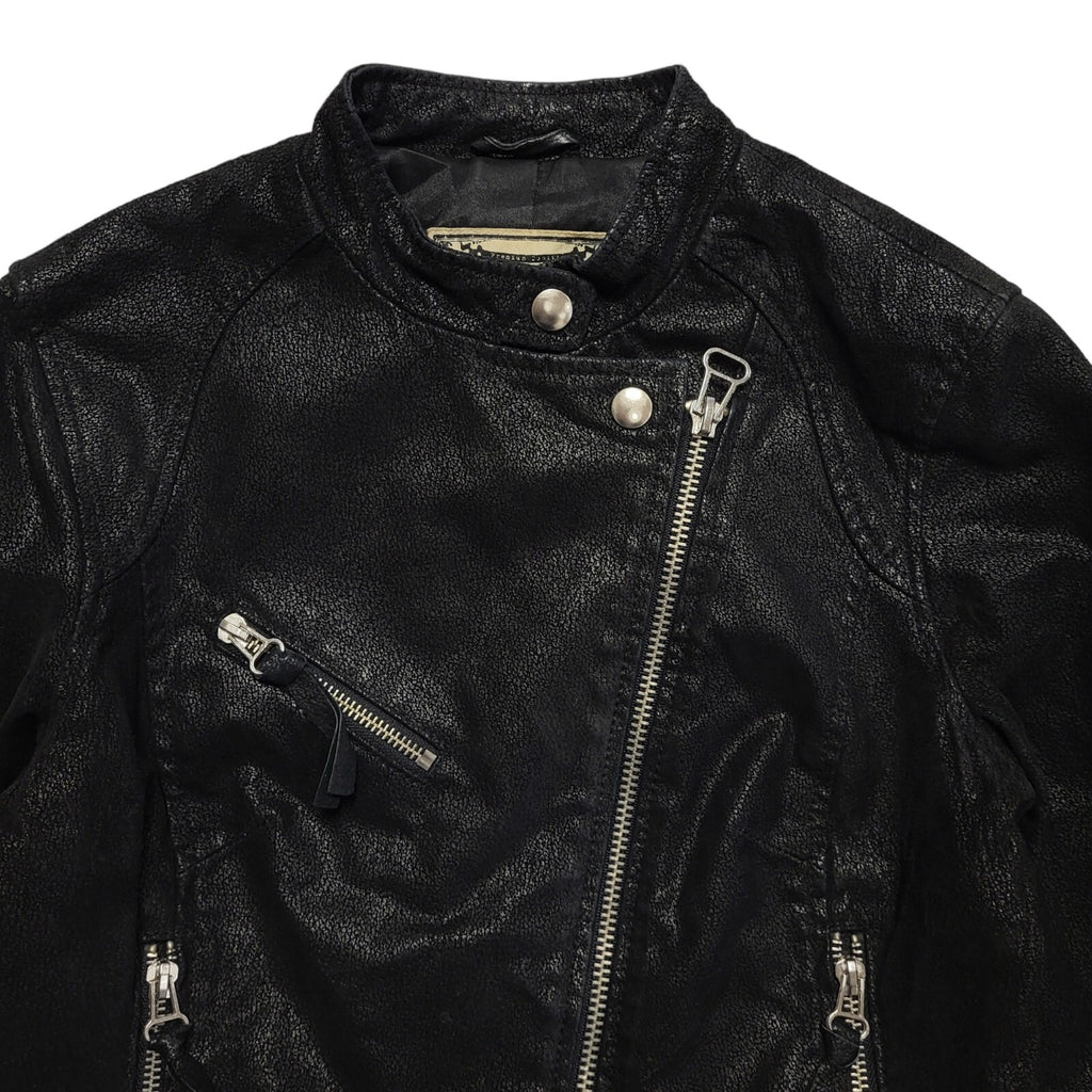 New Look Black Zipped Leather Jacket Uk Women's Size 8