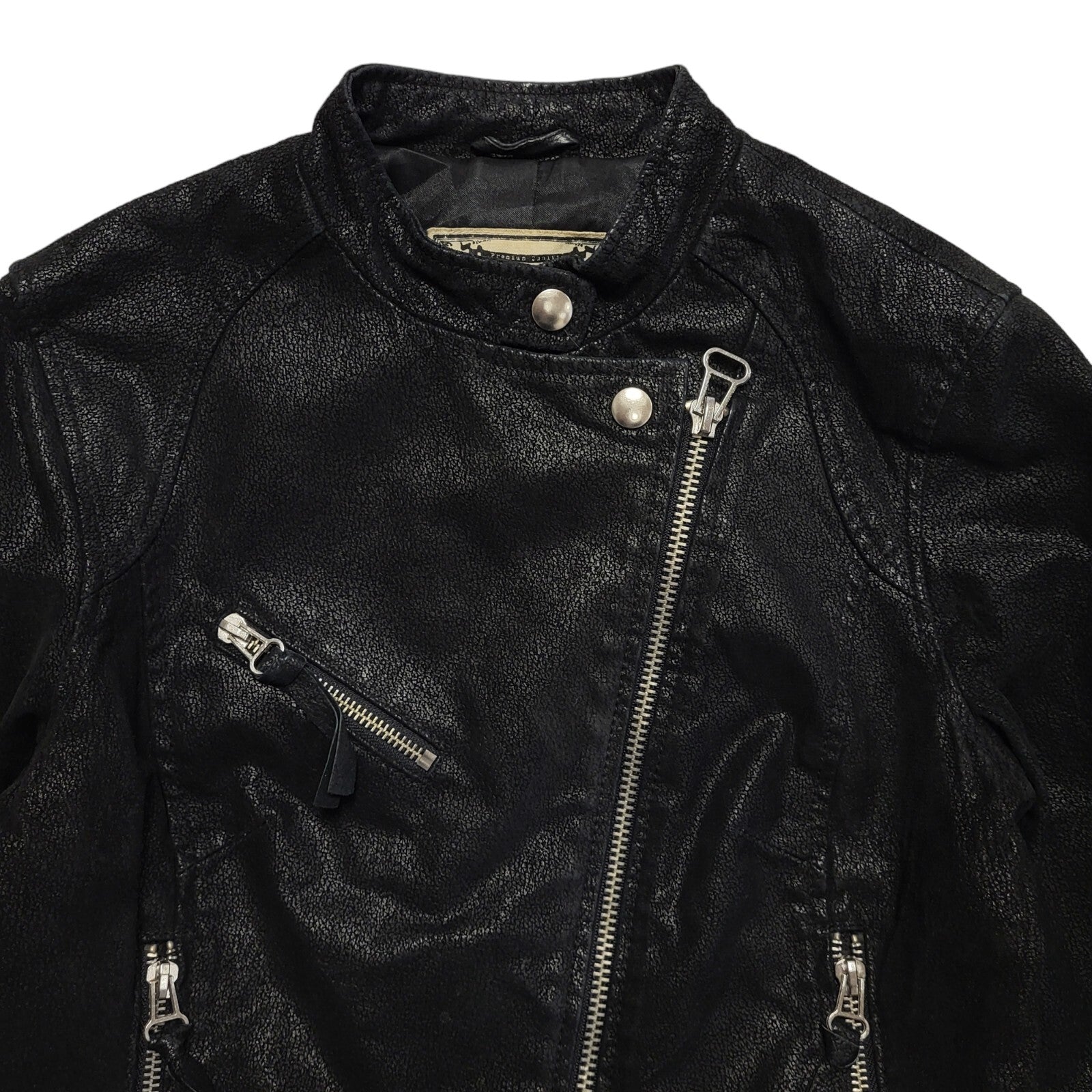 New Look Black Zipped Leather Jacket Uk Women's Size 8