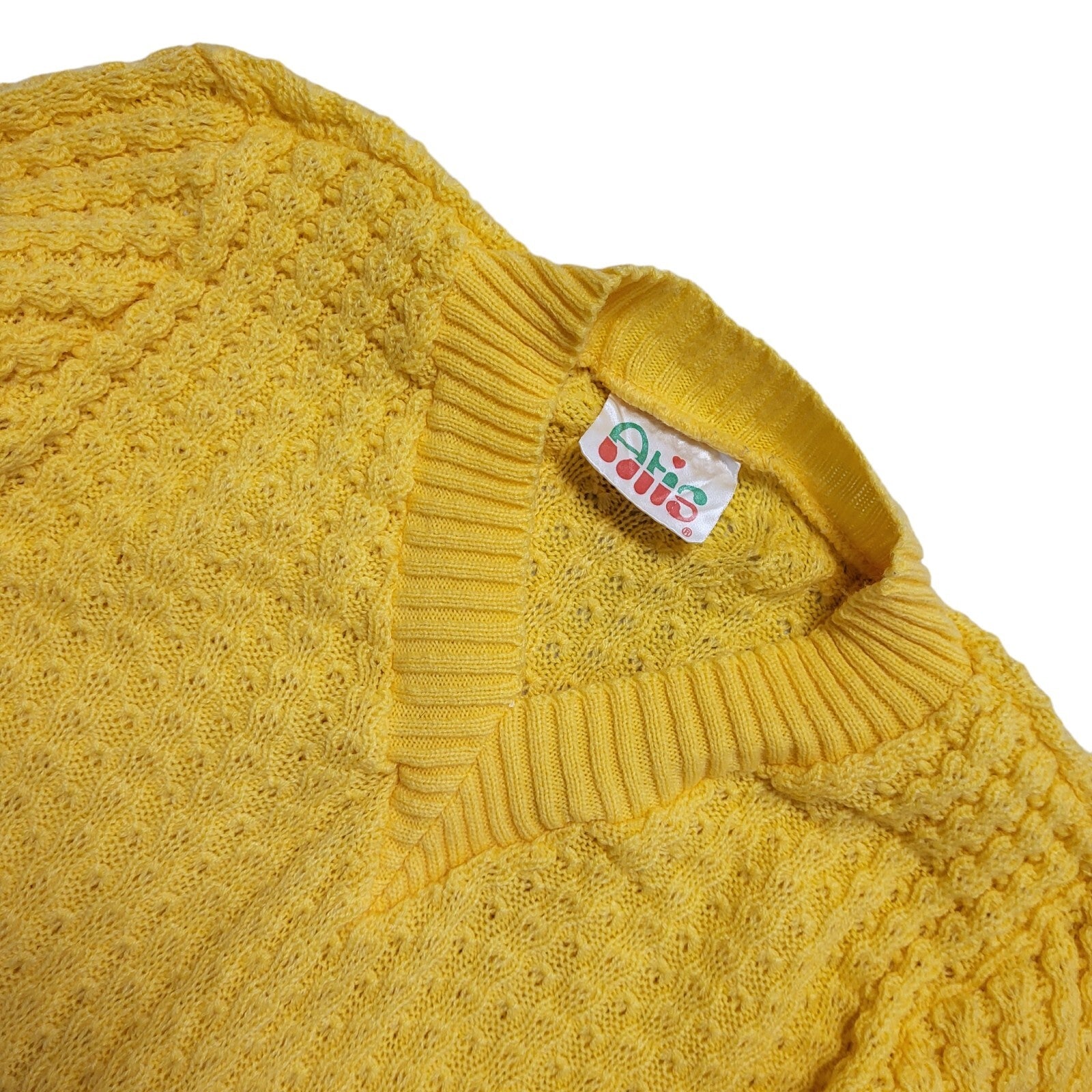 Atis 80s Vintage Yellow V-Neck Jumper Uk Women's Size Small
