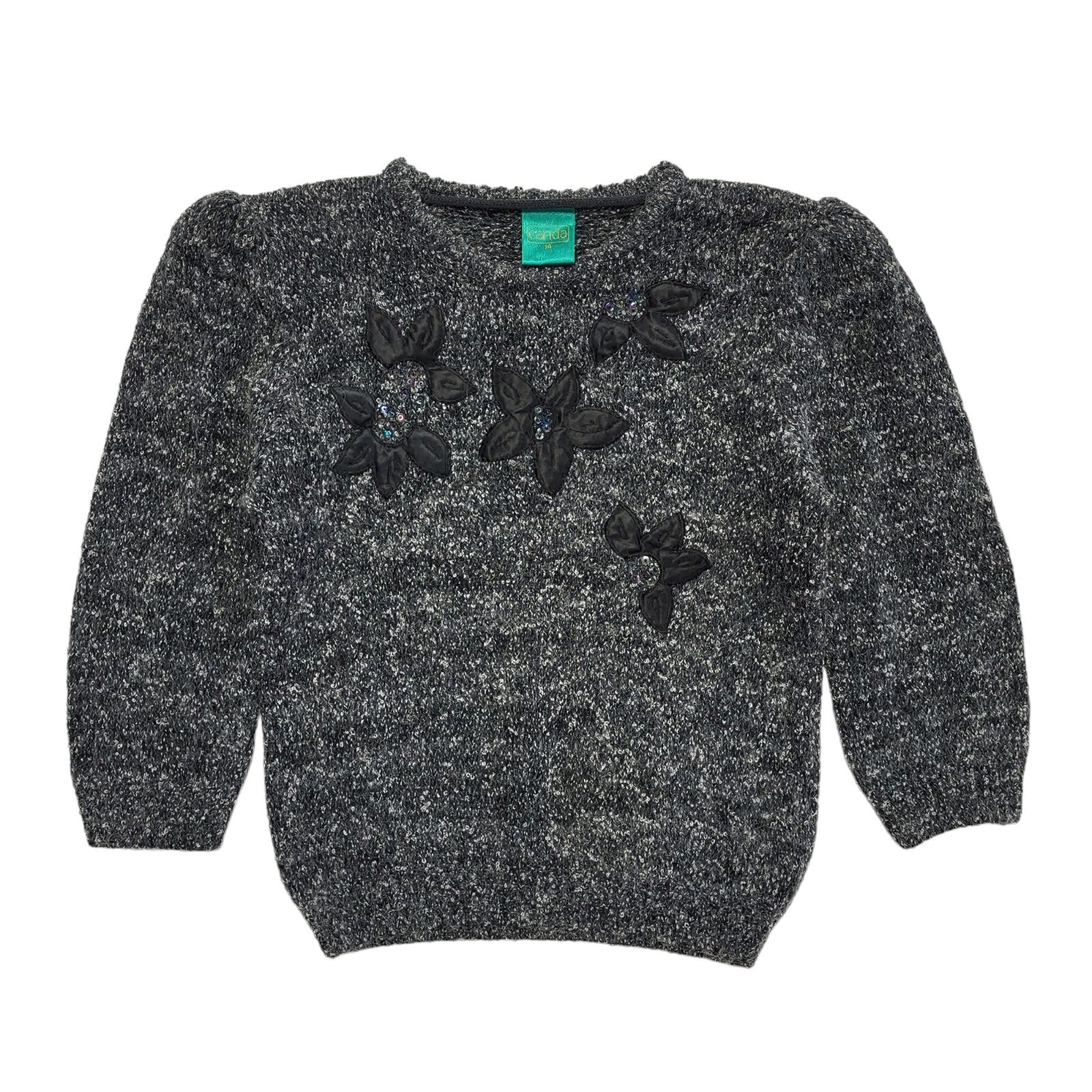 Canda Grey Vintage 80's Floral Jumper Uk Women's Size 14