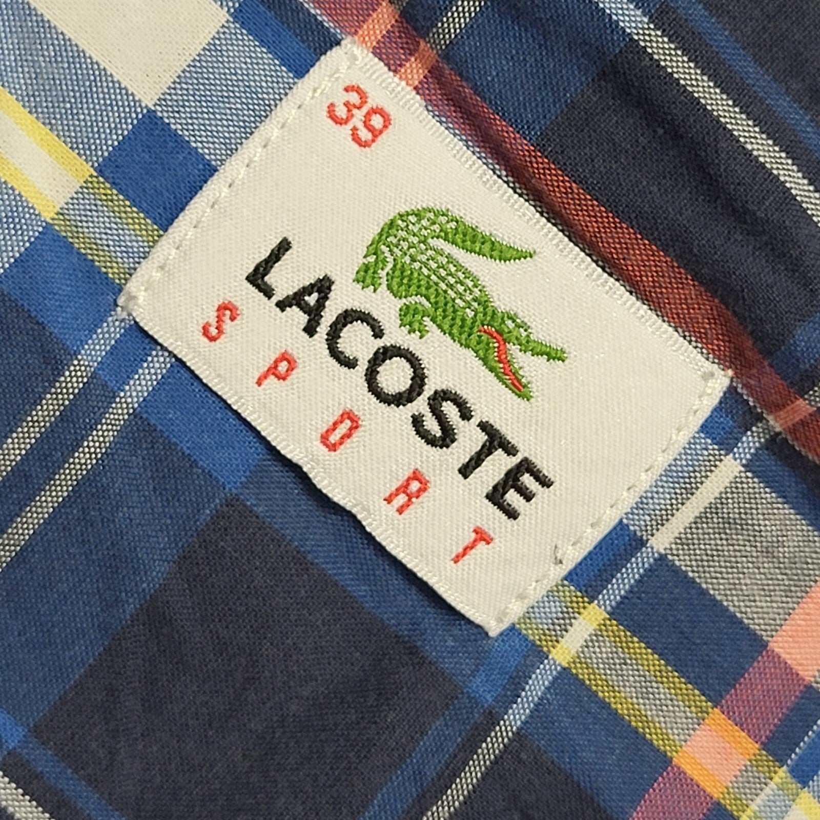 Lacoste Sport Vintage Y2K Blue & Red Checked Long Sleeve Shirt Men's UK Size M