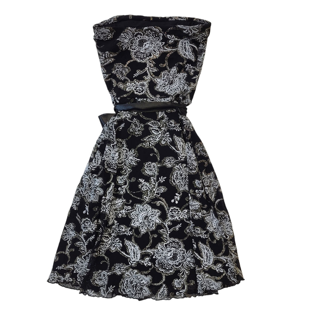 Jane Norman Y2K Strapless Black Glitter Floral Dress UK 10