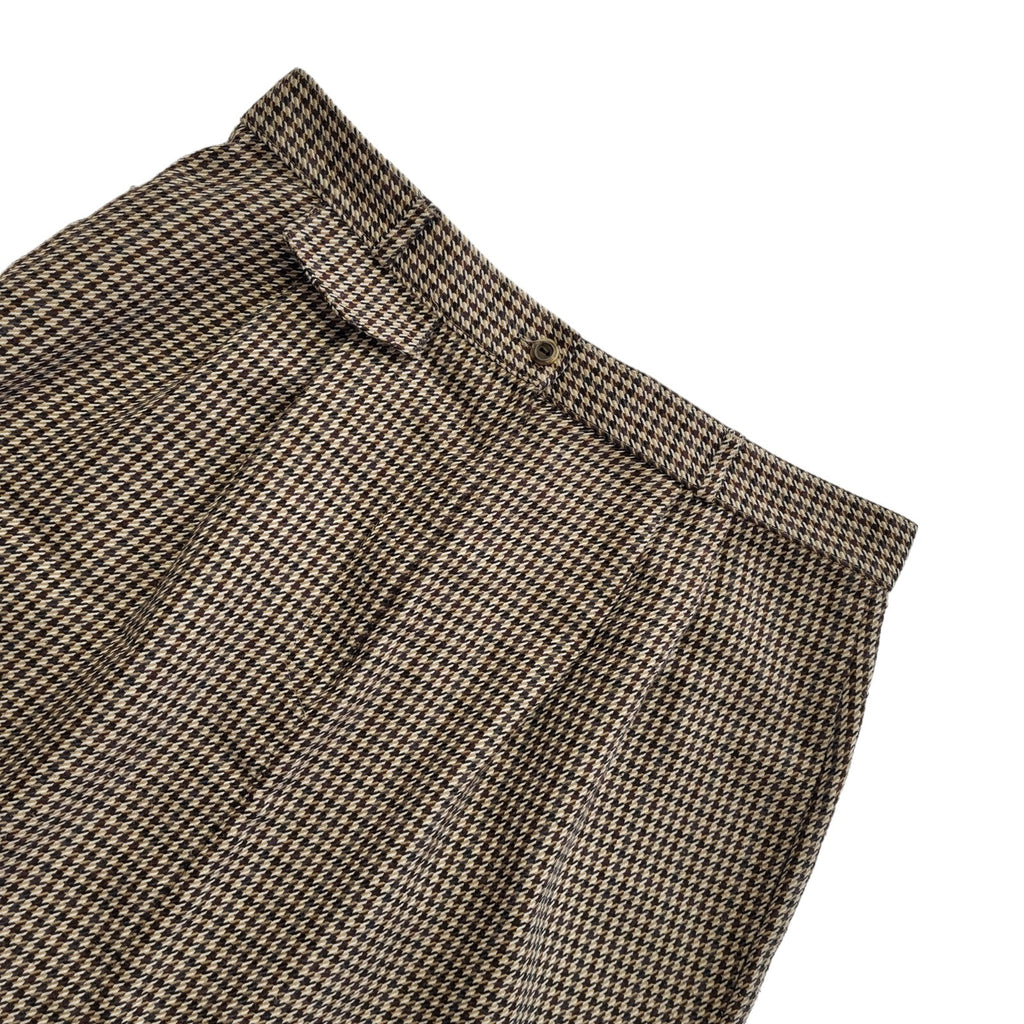 St Michael Vintage 80's Brown Checked Hi Waist Midi Skirt Womens UK Size 16 W32