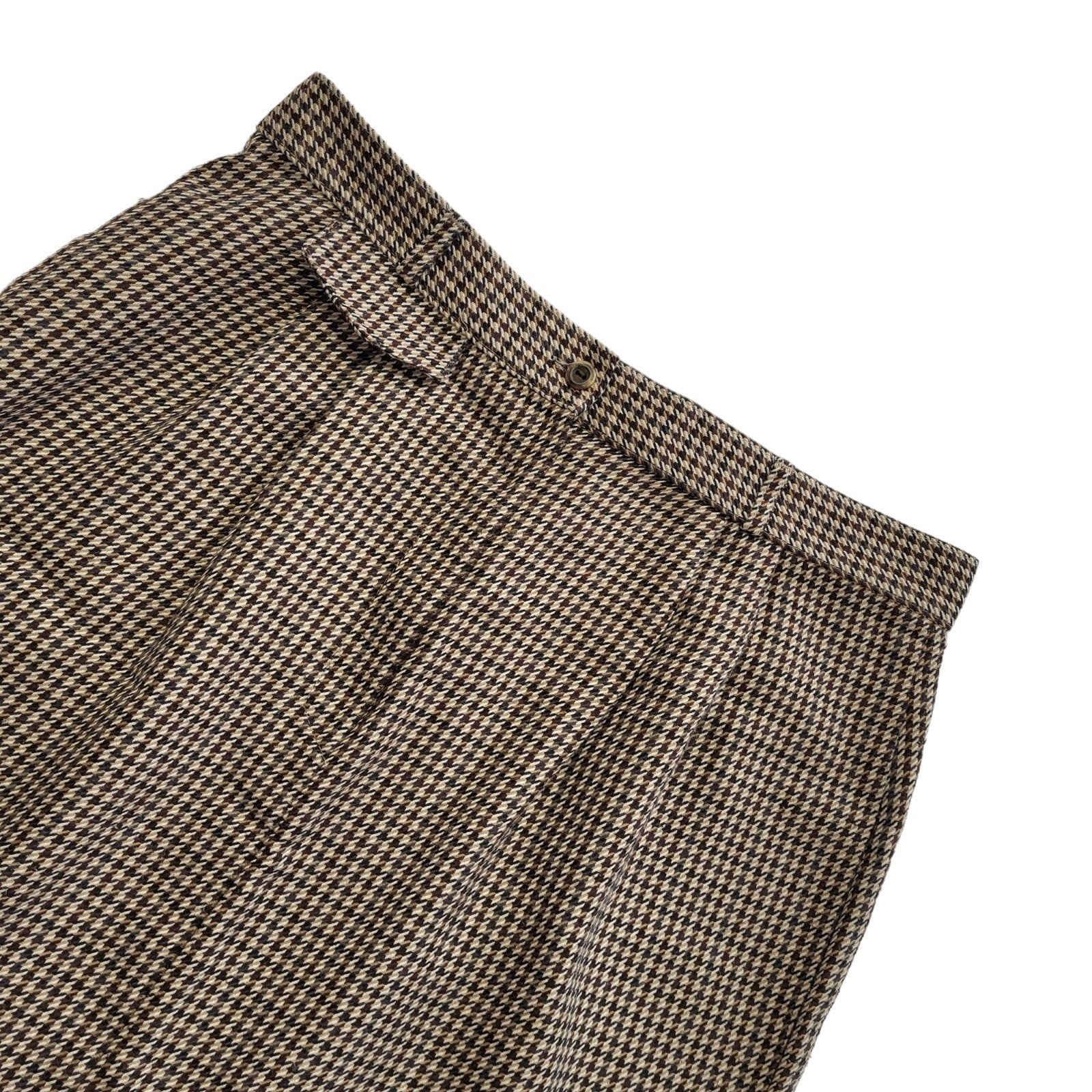 St Michael Vintage 80's Brown Checked Hi Waist Midi Skirt Womens UK Size 16 W32