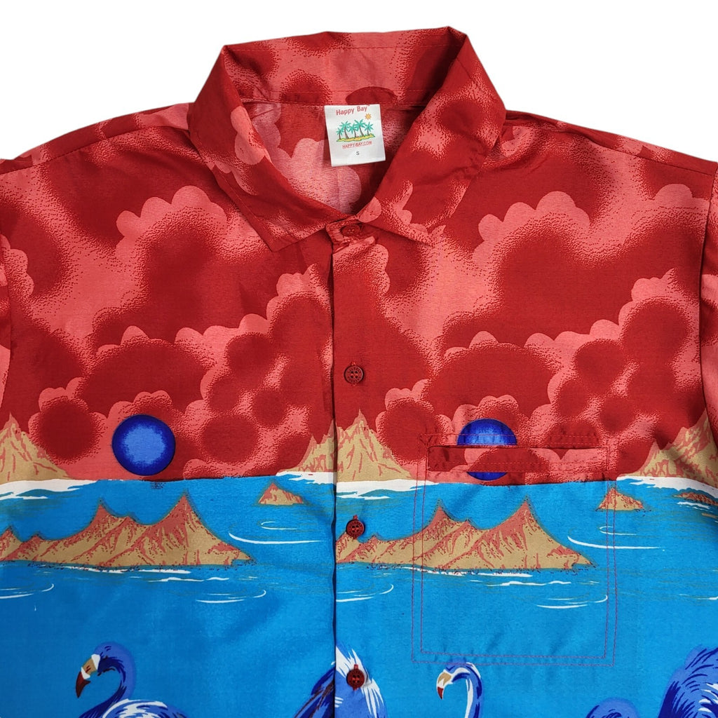 Happy Bay Vintage 90s Multicoloured Bird Print Beach Hawaiian Shirt UK Men's S