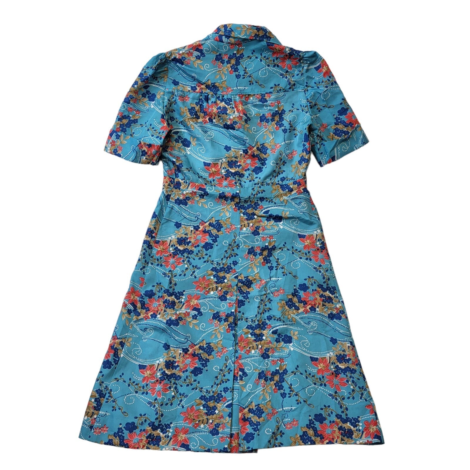 Norma Della 70s Vintage Blue & Red Floral Collared Pleated Dress Women's Size 8