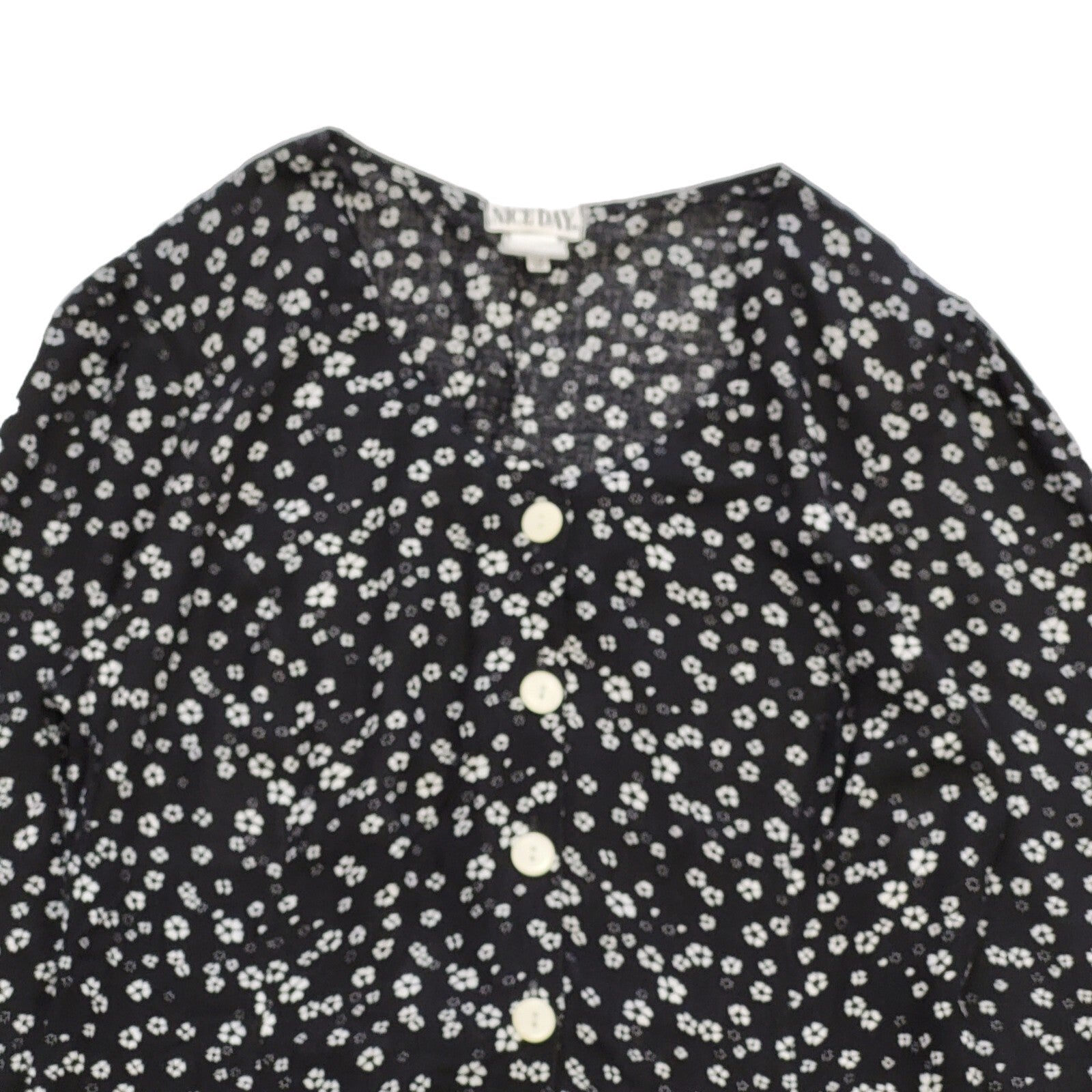 90s Vintage Nice Day Black & White Floral Buttoned Dress Women's Size 10