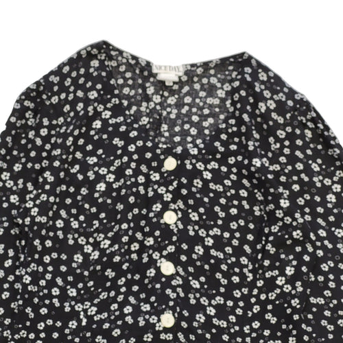 90s Vintage Nice Day Black & White Floral Buttoned Dress Women's Size 10