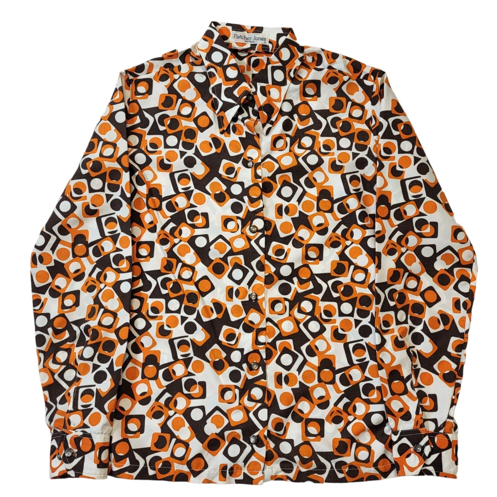 Fletcher Jones 70s Vintage White, Brown & Orange Blouse Women's Size 10
