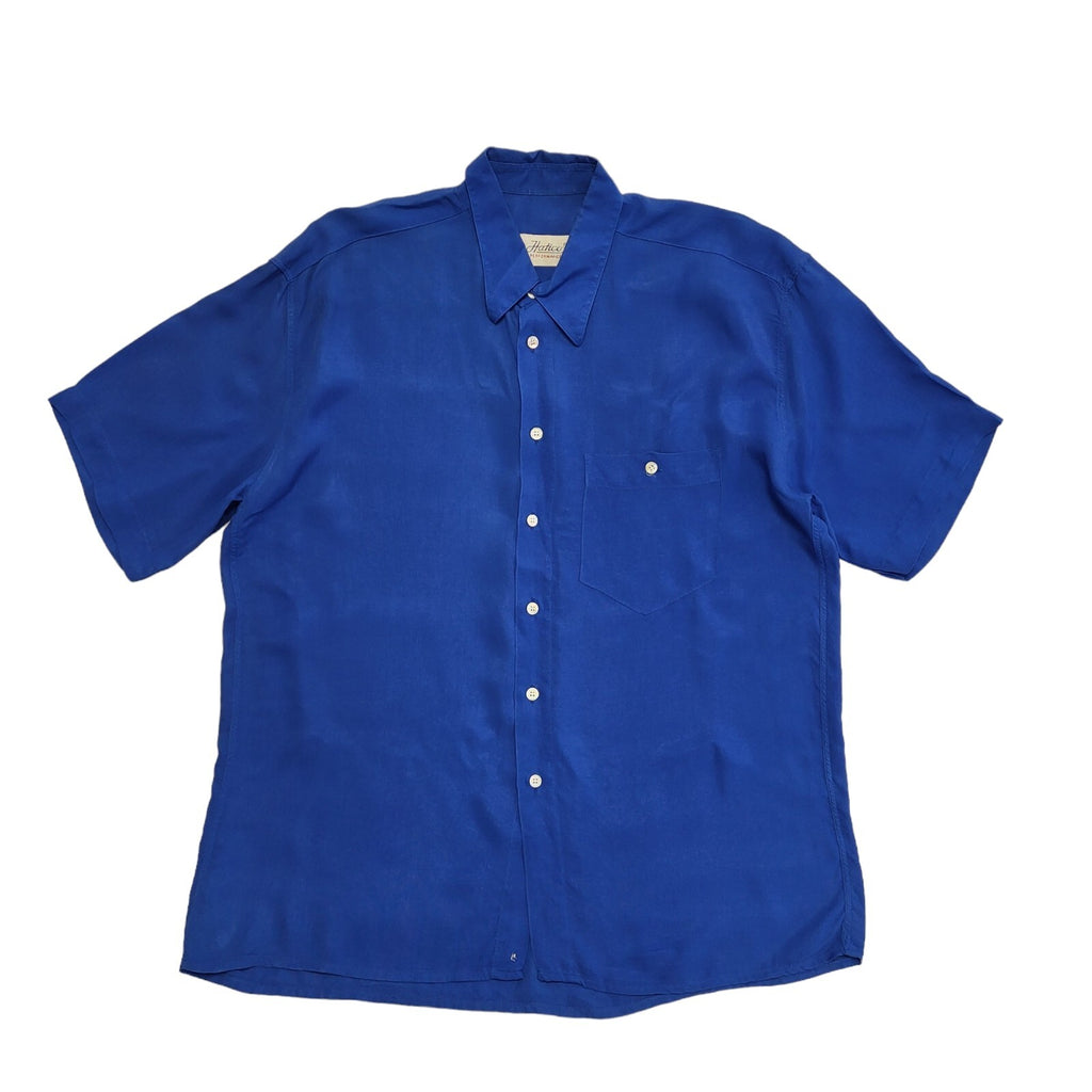 Hatico 90s Blue Solid Short Sleeve Retro Shirt Uk Men's Size XL