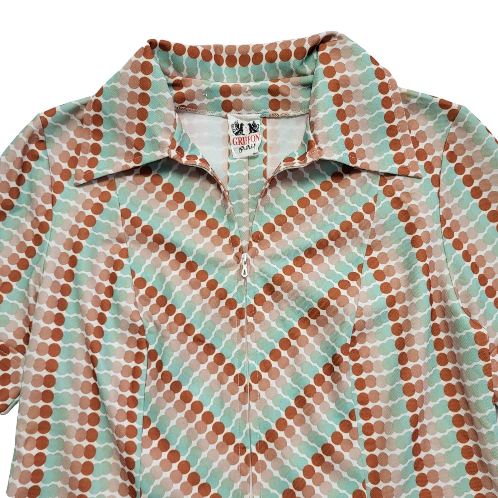 70s Vintage Griffon Green & Brown Collared Shift Dress Women's Medium
