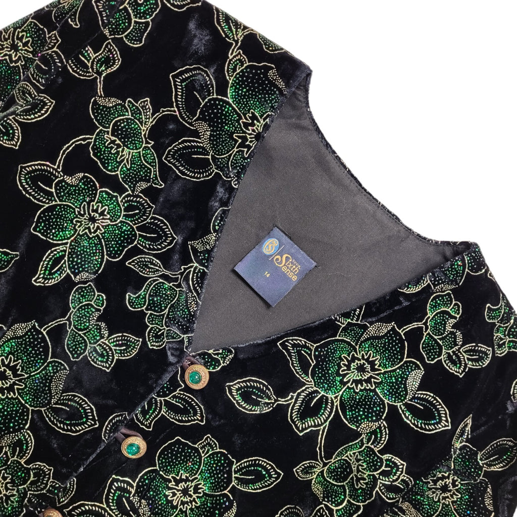 Sixth Sense Vintage 90's Black Green Floral Button Front Jacket Womens UK 14