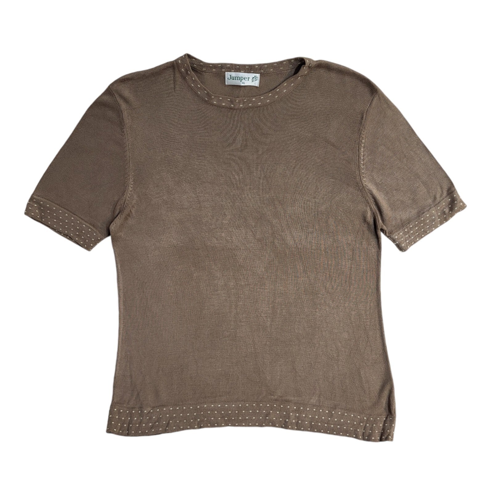 Jumper Vintage 90's Brown Short Sleeve Round Neck Jumper UK Women's Size XL