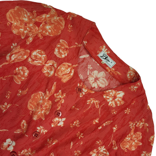 90s Vintage Pink & Orange Floral Buttoned Daywear Dress Women's Size M