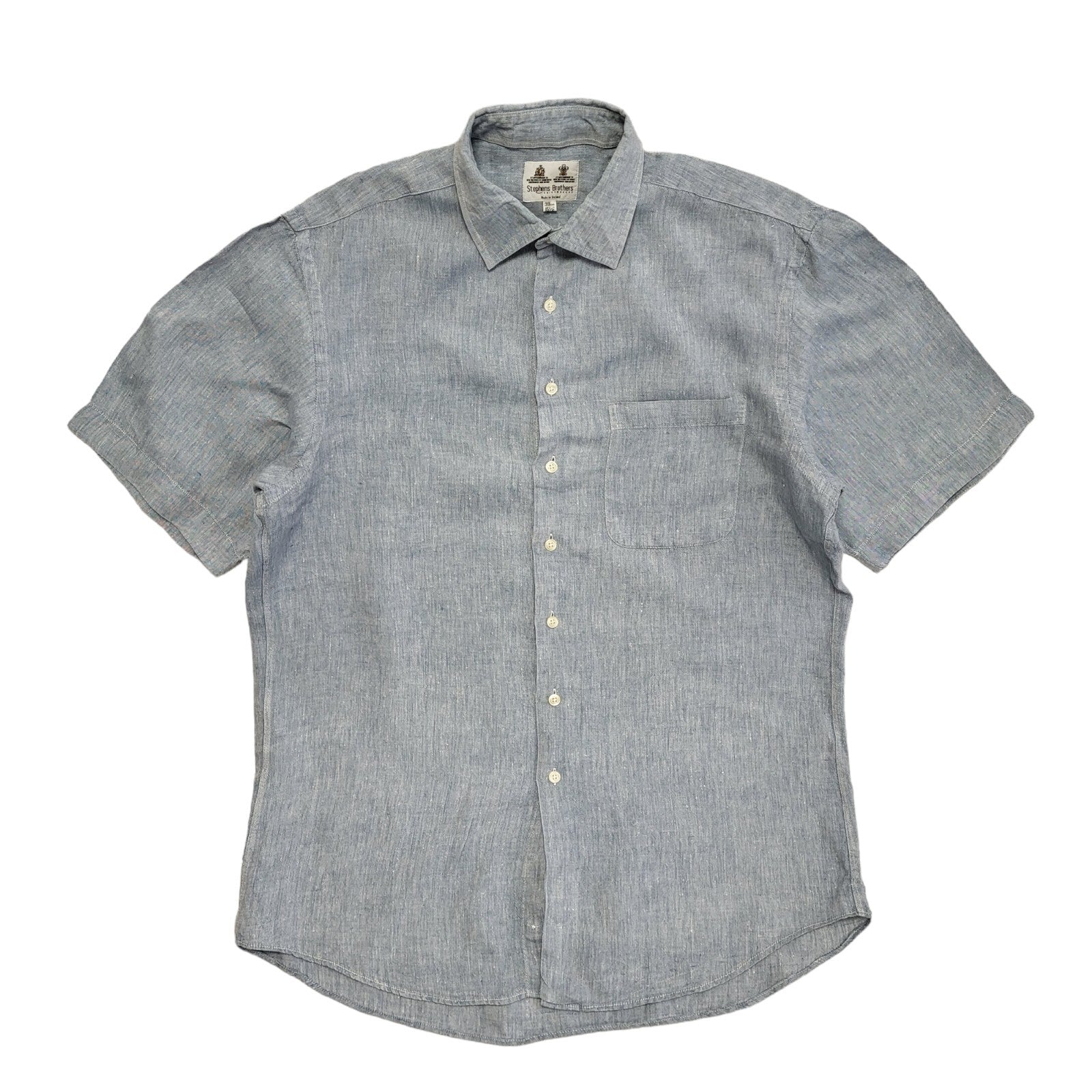 Stephens Brothers Vintage 90's Blue Short Sleeve Shirt Uk Men's Size M