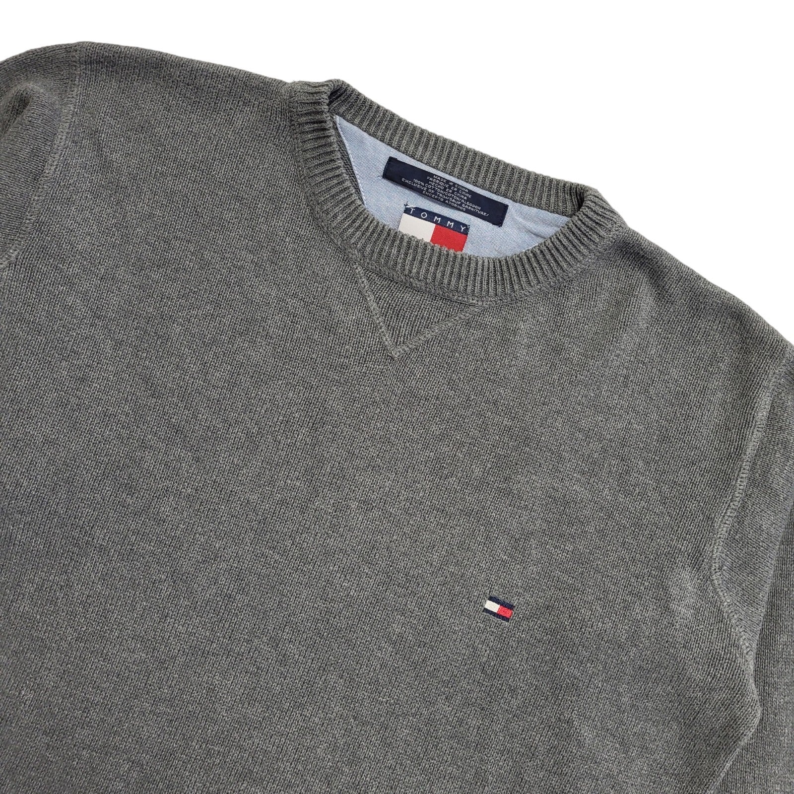 Tommy Hilfiger 90's Jumper Grey V-Neck Long Sleeve Mens UK S