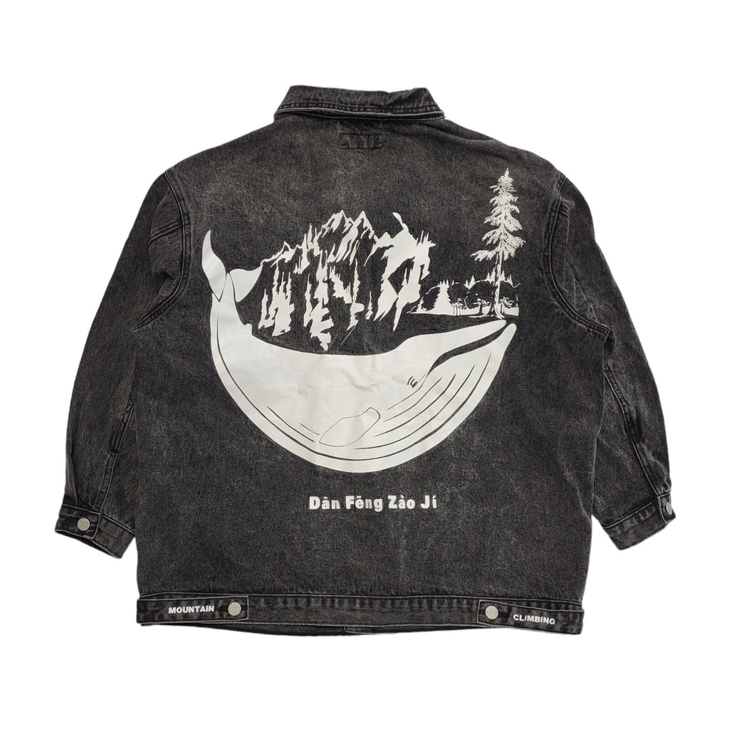Fairwhale Washed Black Vintage 90's Button Up Denim Jacket Women's UK Size 24-26