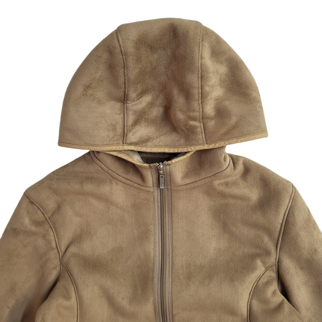 Next Y2K Brown Hooded Suede Faux Fur Lined Jacket UK Women's Size 12