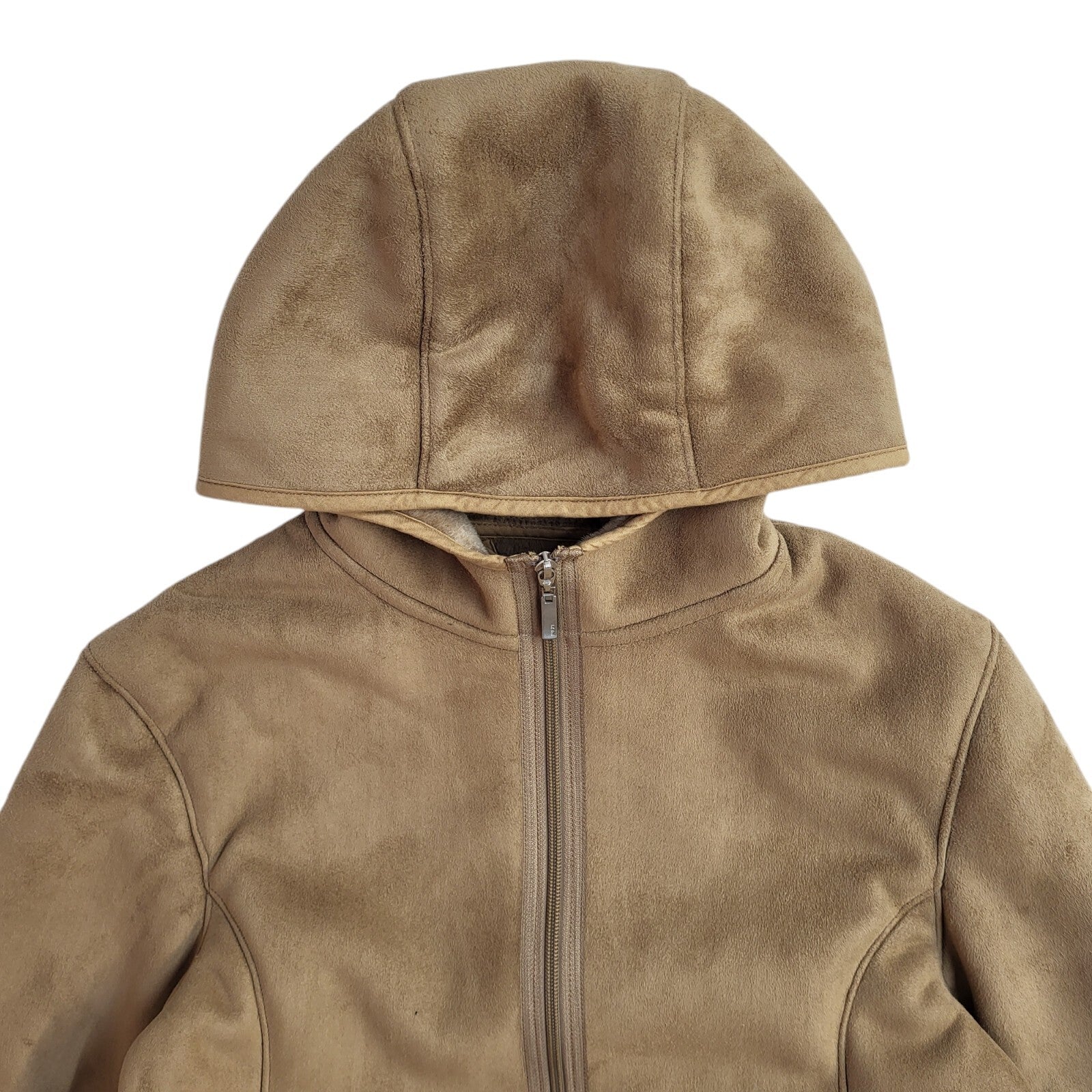Next Y2K Brown Hooded Suede Faux Fur Lined Jacket UK Women's Size 12
