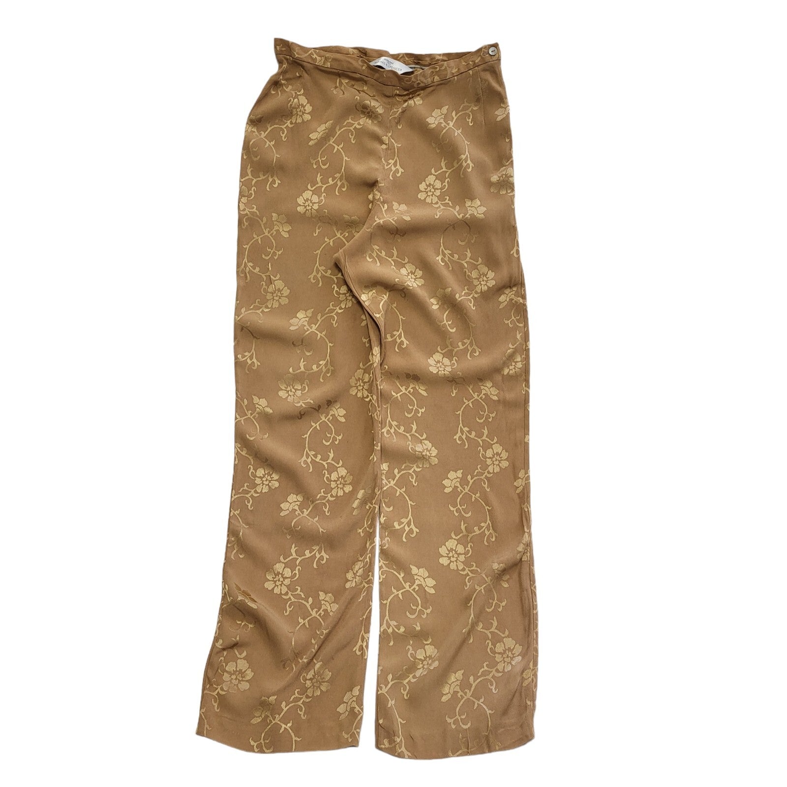 M&S Vintage 90's Brown Floral Straight Leg Trousers Womens Size 16 W30 L32