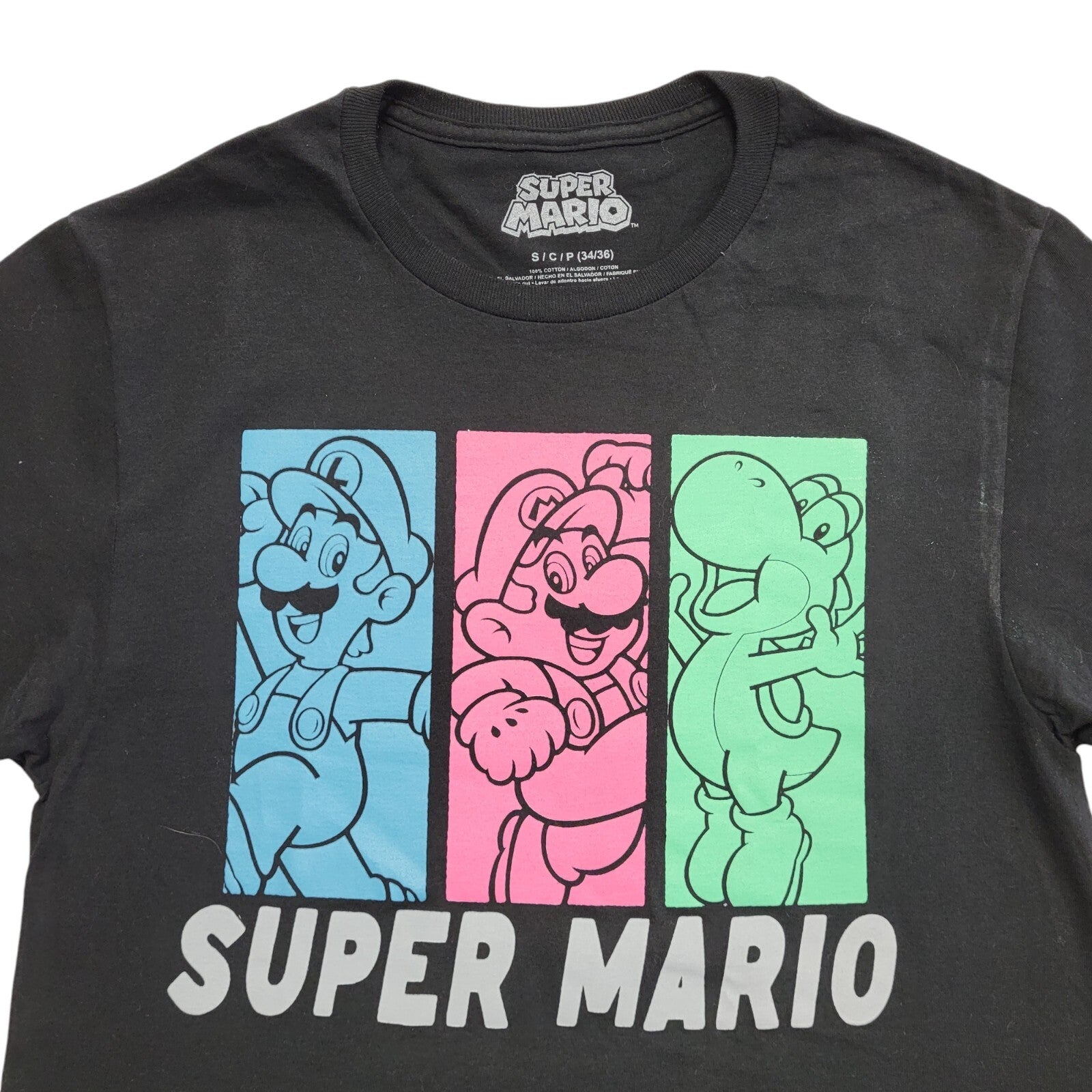 Vintage Y2K Super Mario Black Short Sleeve T-Shirt Mens Size S