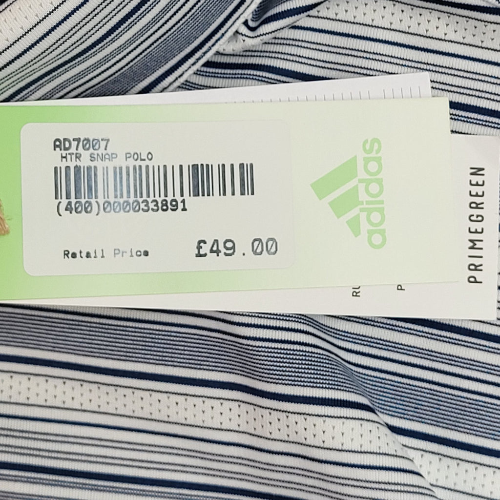 Adidas Bearwood Lakes White & Blue Striped Polo Shirt Uk Men's Size XL Bnwt