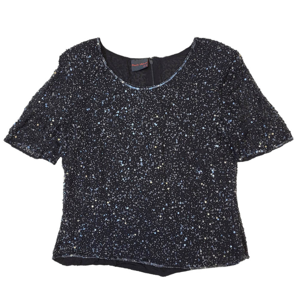 Frank Usher 80s Vintage Black Embellished Blouse Women's Size 14 Eu 42