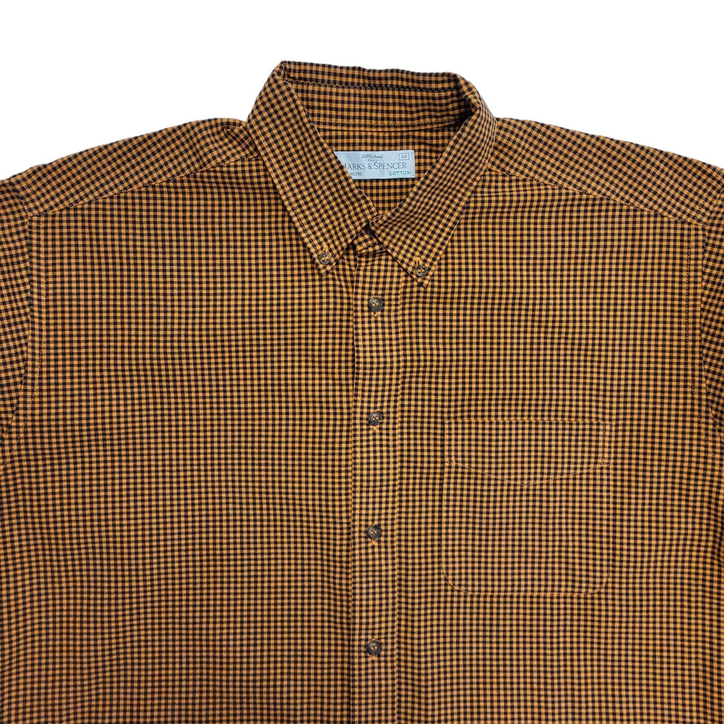 Marks & Spencer 90's Tan & Black Gingham Long Sleeve Shirt Mens Uk M